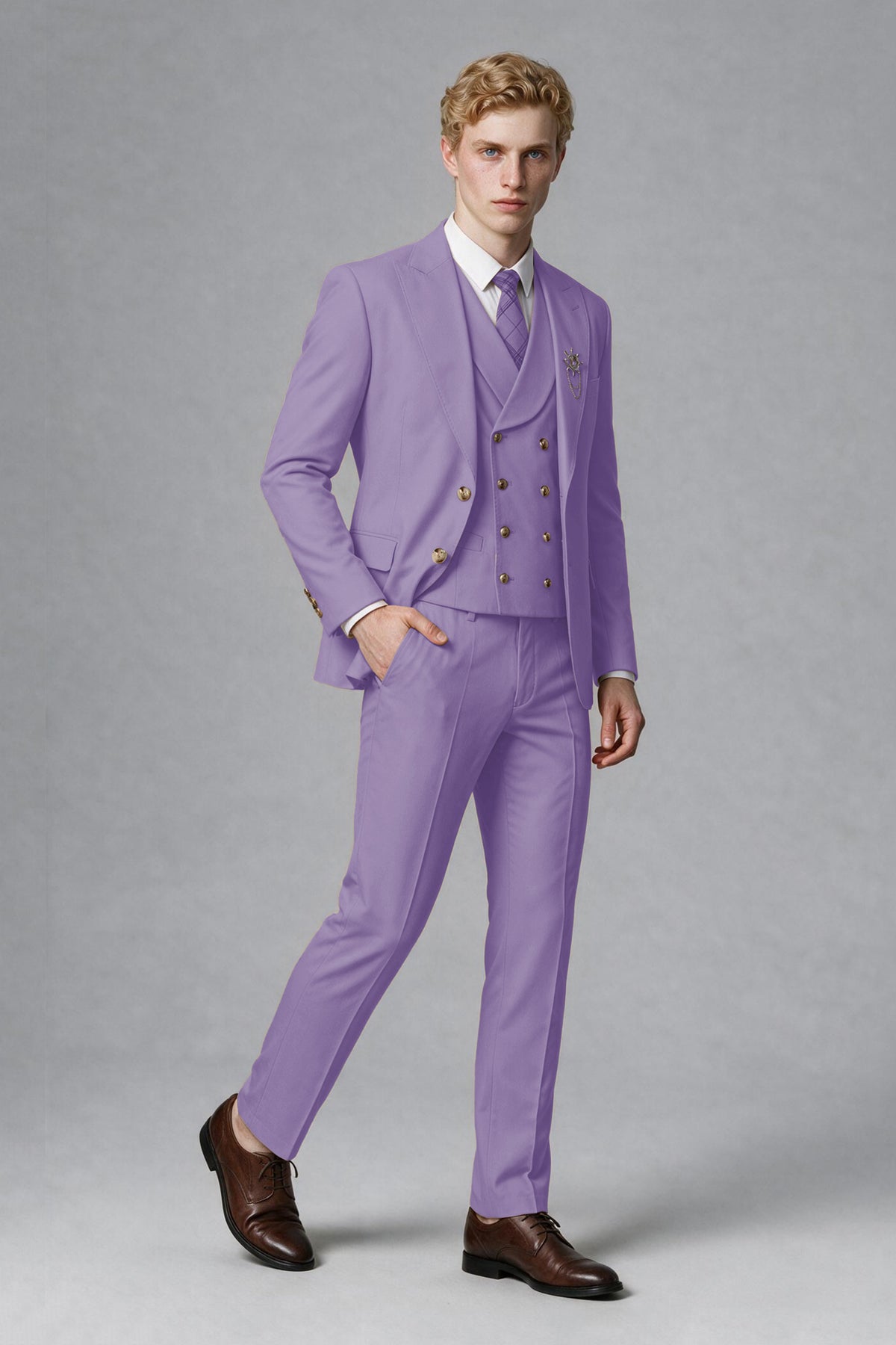 BOLODOO Men's Lilac Two-Piece Wedding Suit – Jacket & Trousers - Lilac