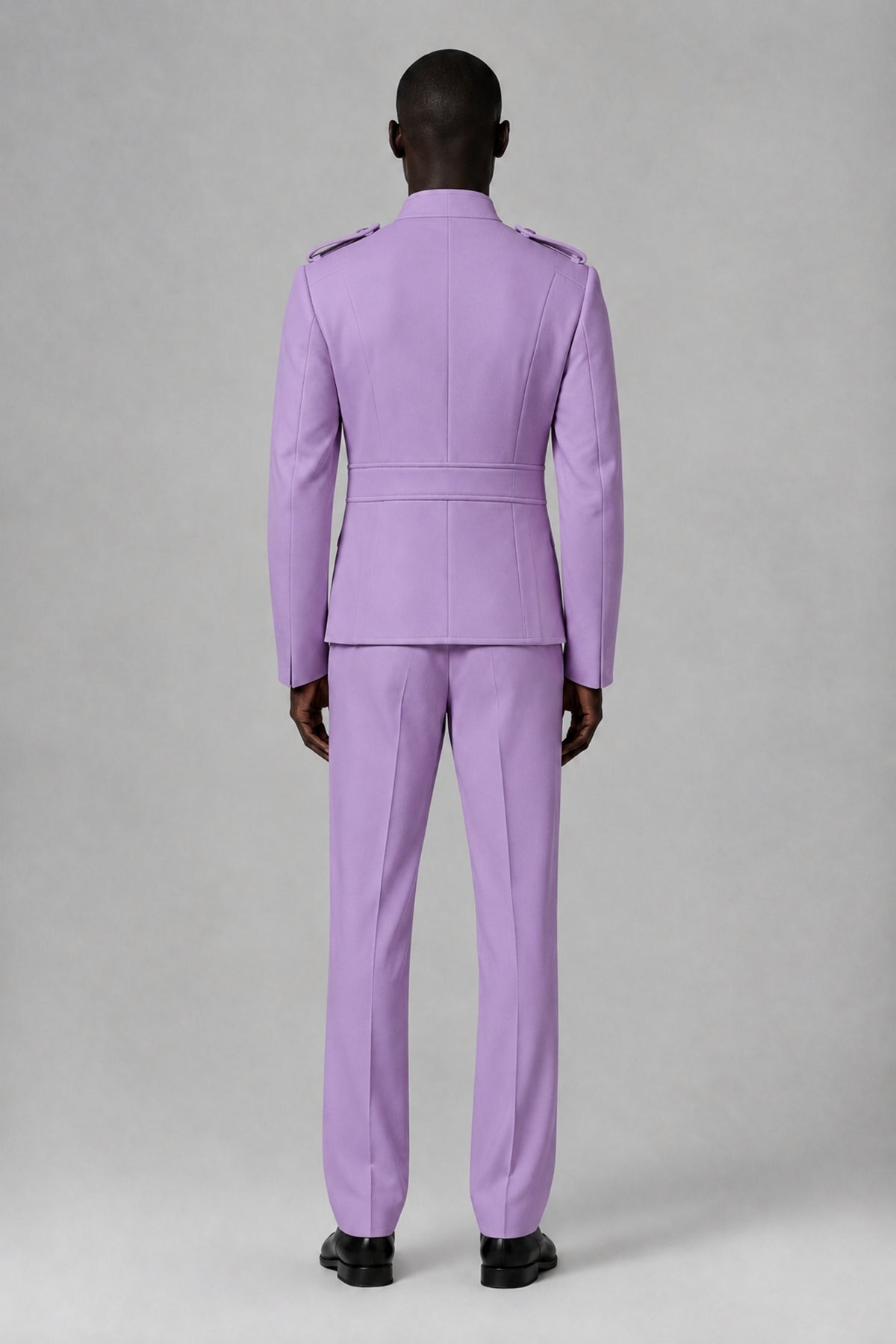 Bolodoo Men's Lilac Military-Inspired Two-Piece Suit with Stand Collar - Lilac - Lilac_3
