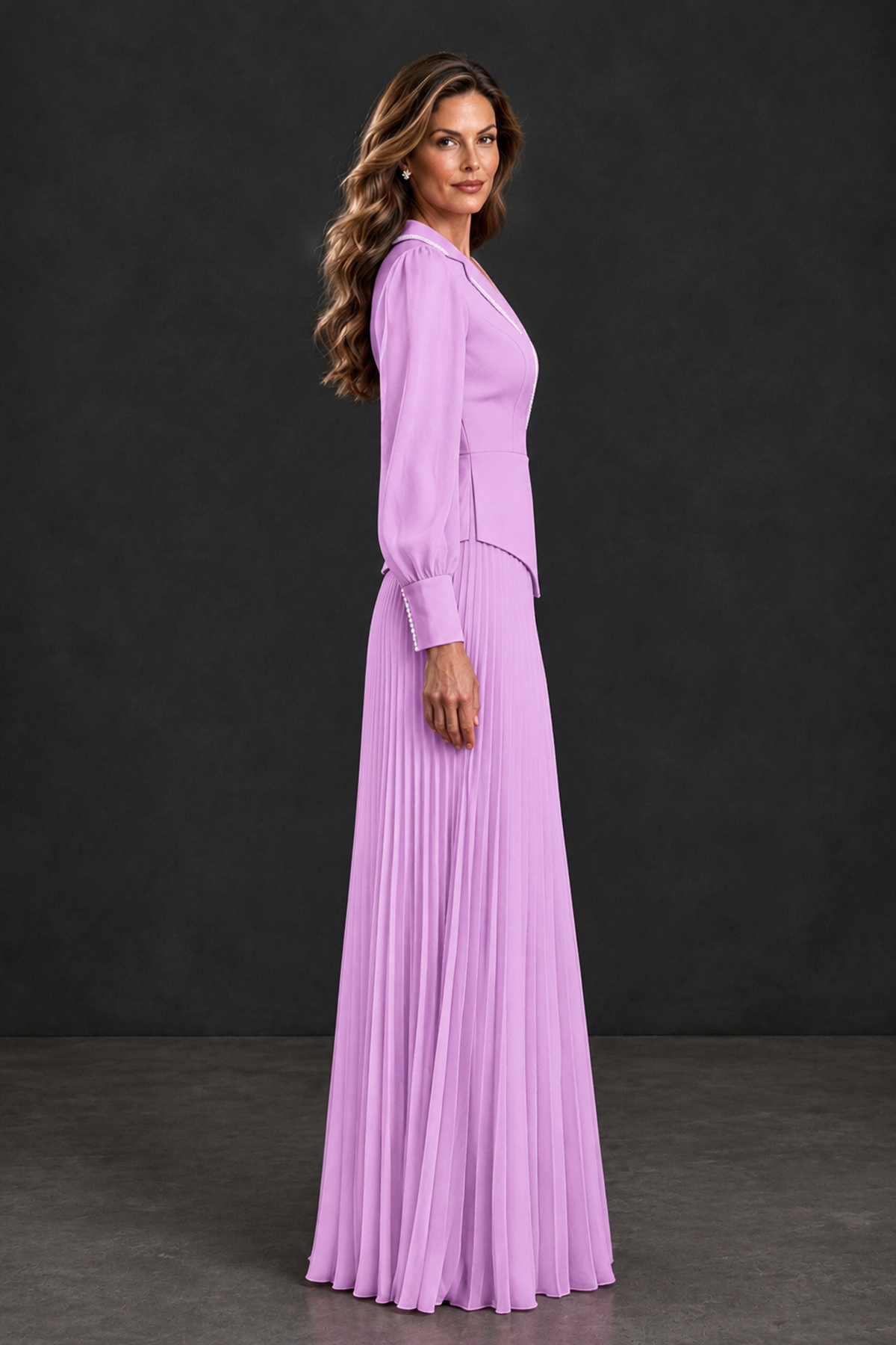 BOLODOO Lilac Long Sleeve Pleated Mother of the Bride Dress - Lilac - Lilac_3