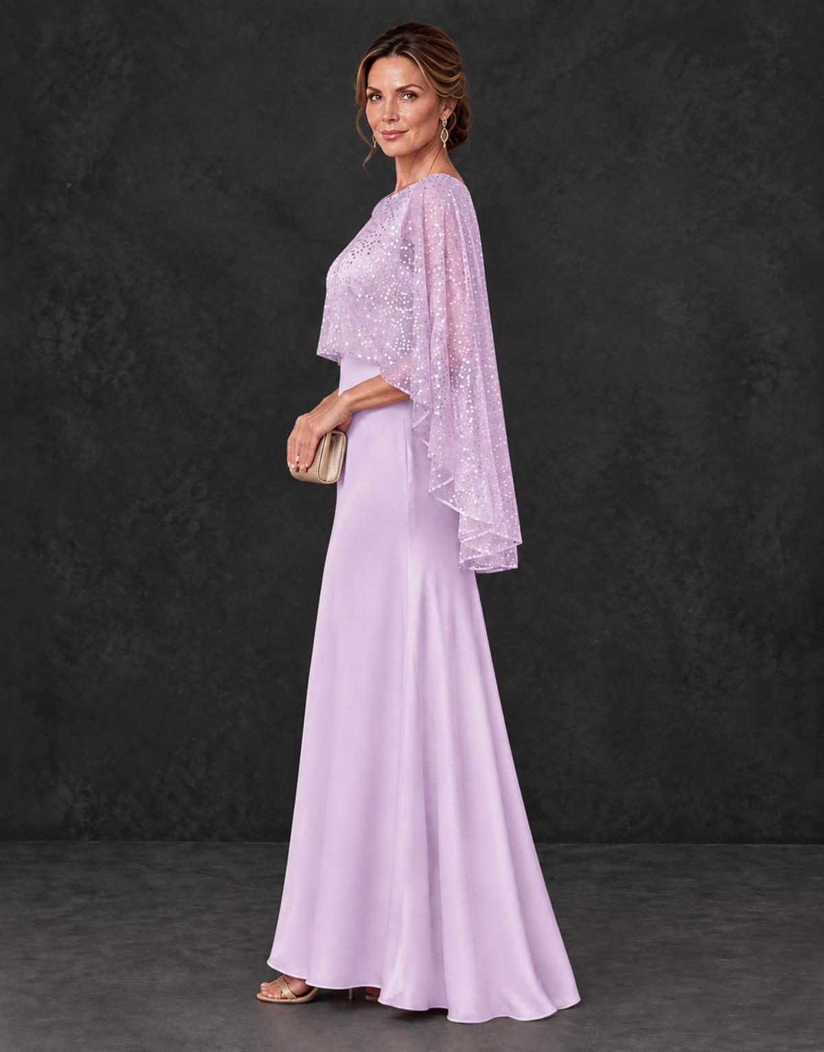 BOLODOO Lilac Sparkle Cape Sleeve Mother of the Bride Dress - Lilac - Lilac_3