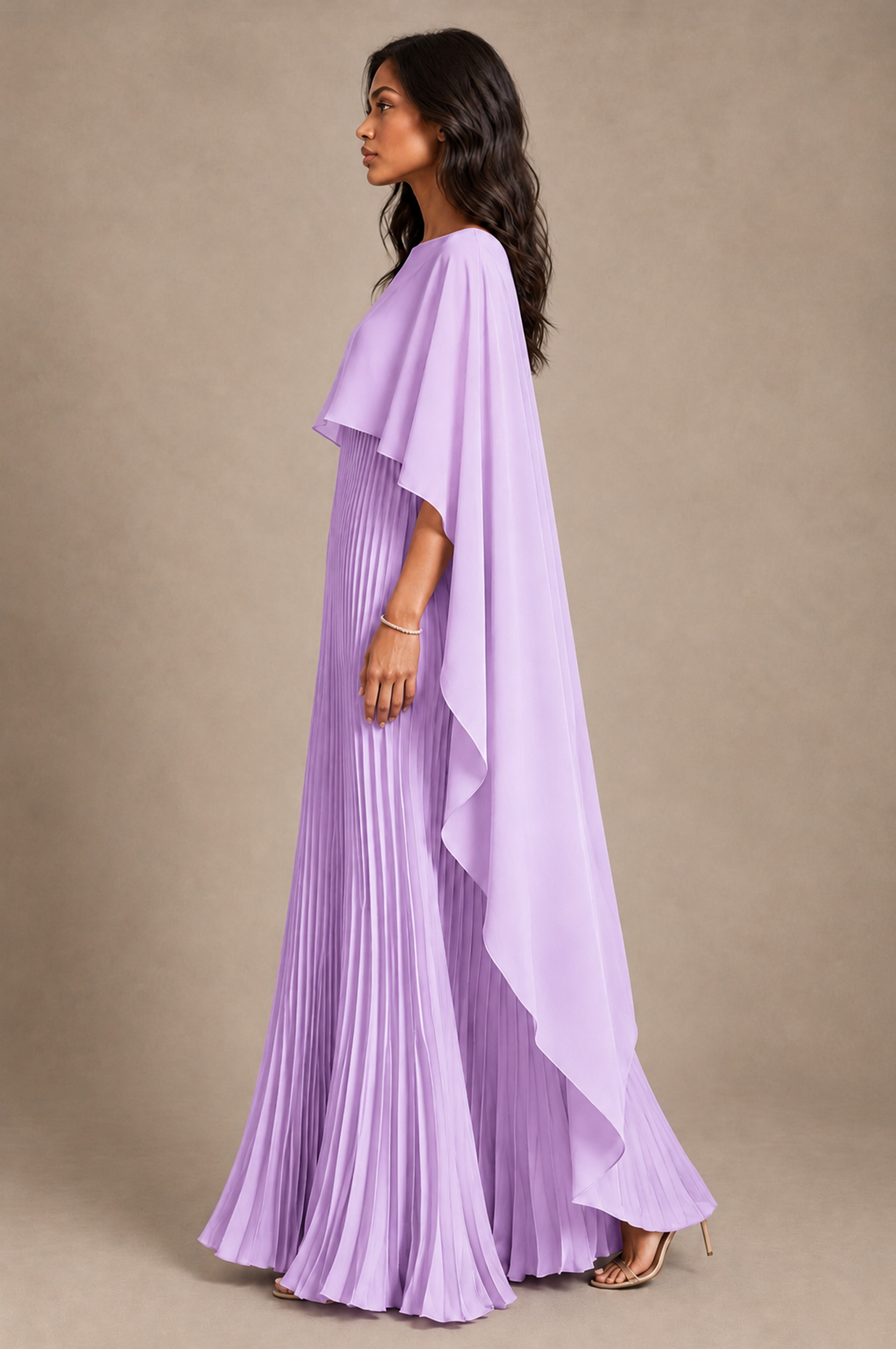 BOLODOO Lilac Pleated Cape A-Line Evening Dress - Lilac - Lilac_3