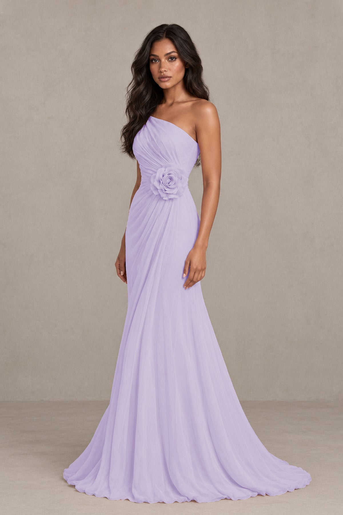 BOLODOO Lilac One-Shoulder Floral Ruched Maxi Dress - Lilac