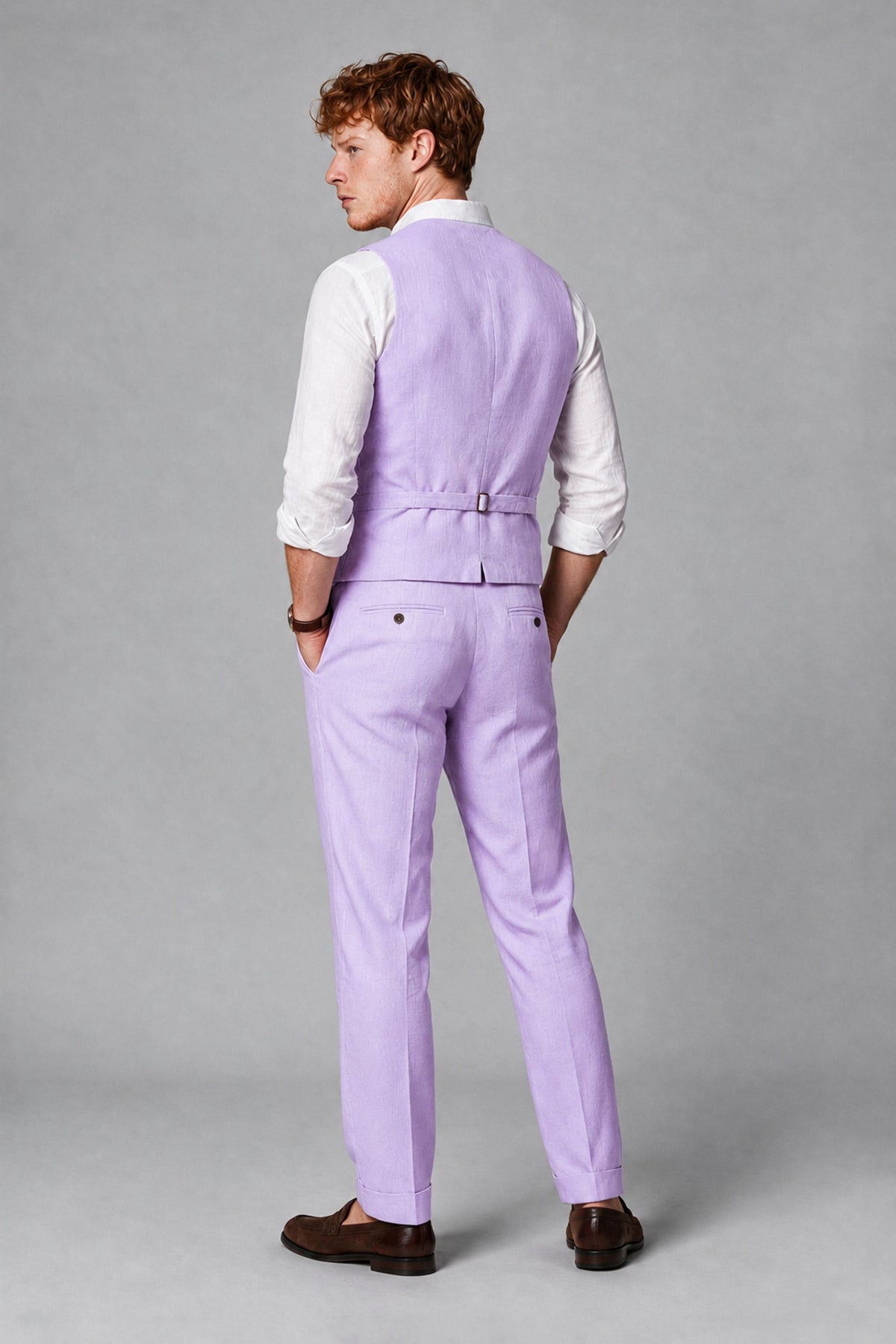Bolodoo Men's Lilac 2-Piece Vest and Pants Set with V-Neck Waistcoat - Lilac - Lilac_3