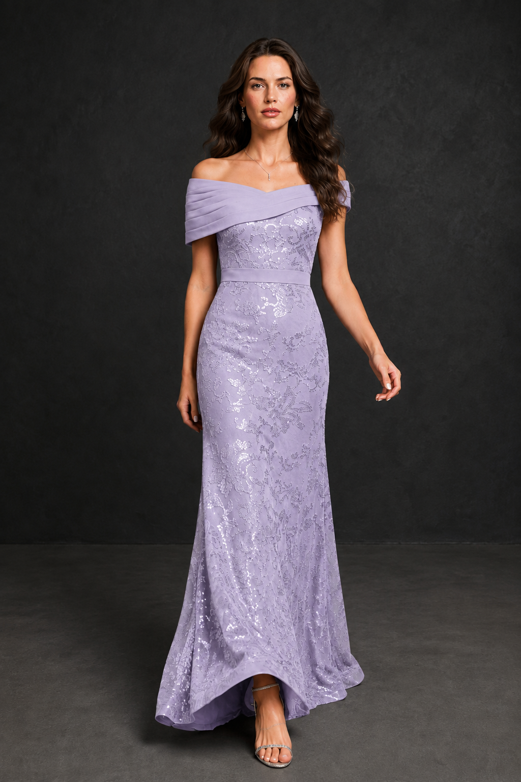 BOLODOO Lilac Off-Shoulder Sequin Lace Mermaid Evening Gown | Mother of the Bride Formal Dress - Lilac
