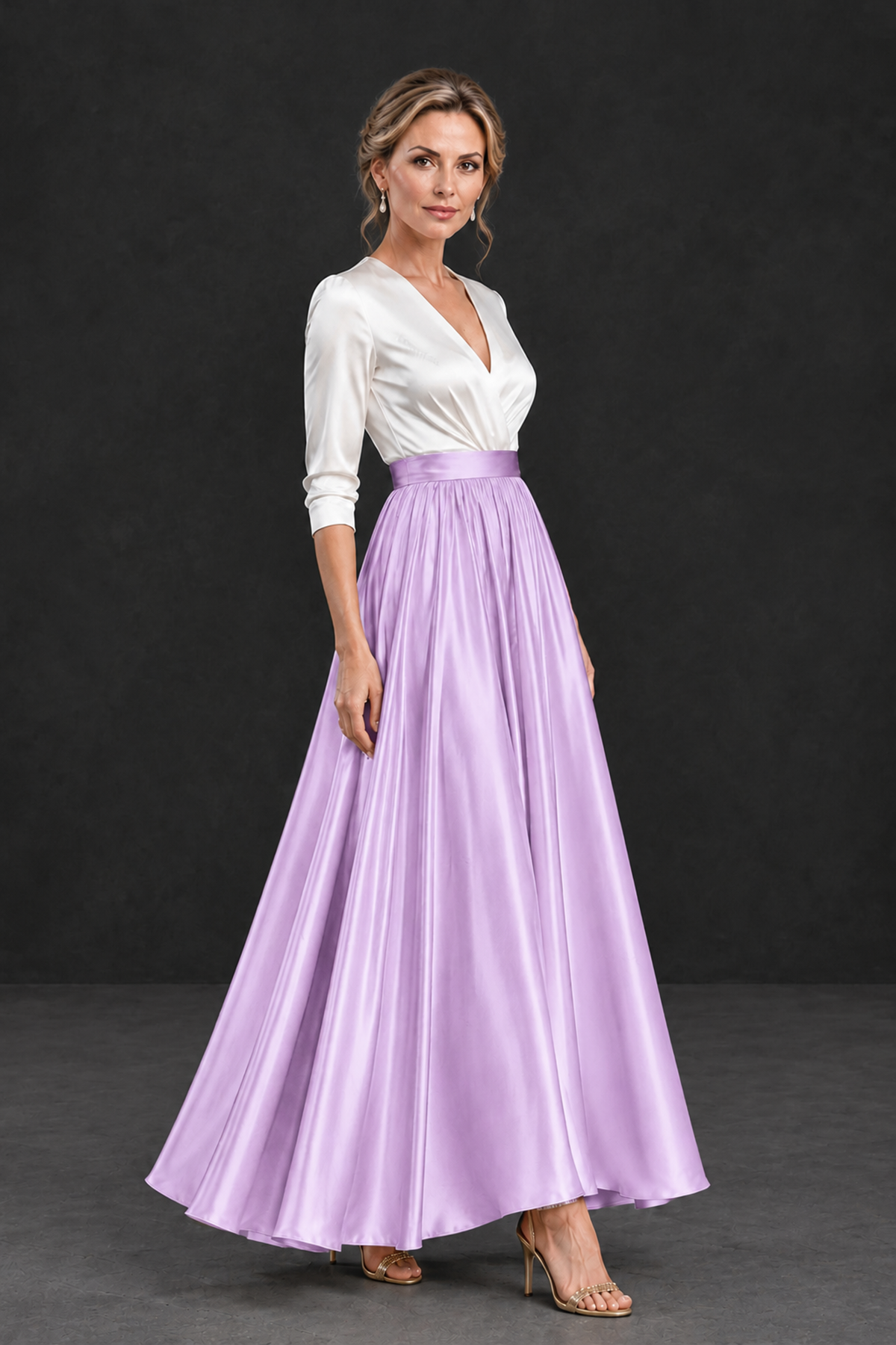 BOLODOO Lilac and White V-Neck A-Line Mother of the Bride Dress - Lilac - Lilac_3