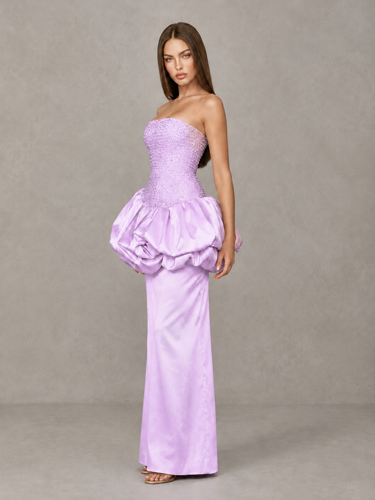BOLODOO Lilac Strapless Embellished Bubble Peplum Evening Dress - Lilac - Lilac_3