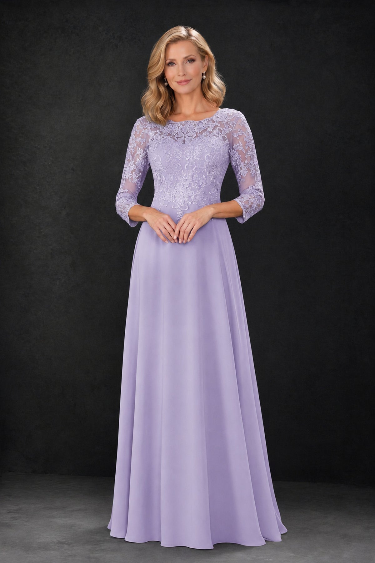 BOLODOO Lilac Lace Embroidered Mother of the Bride Dress with 3/4 Sleeves - Lilac
