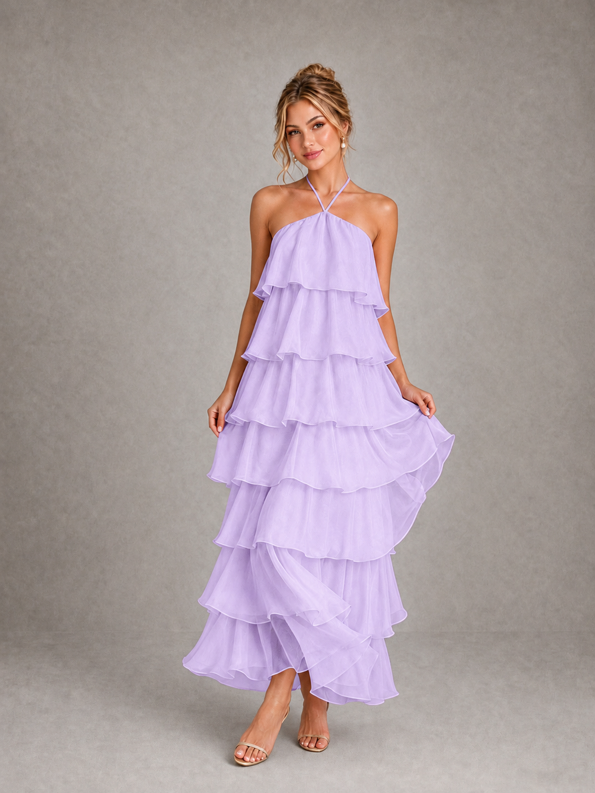 BOLODOO Lilac Halter Tiered Ruffle Maxi Bridesmaid Dress - Lilac - Lilac_3
