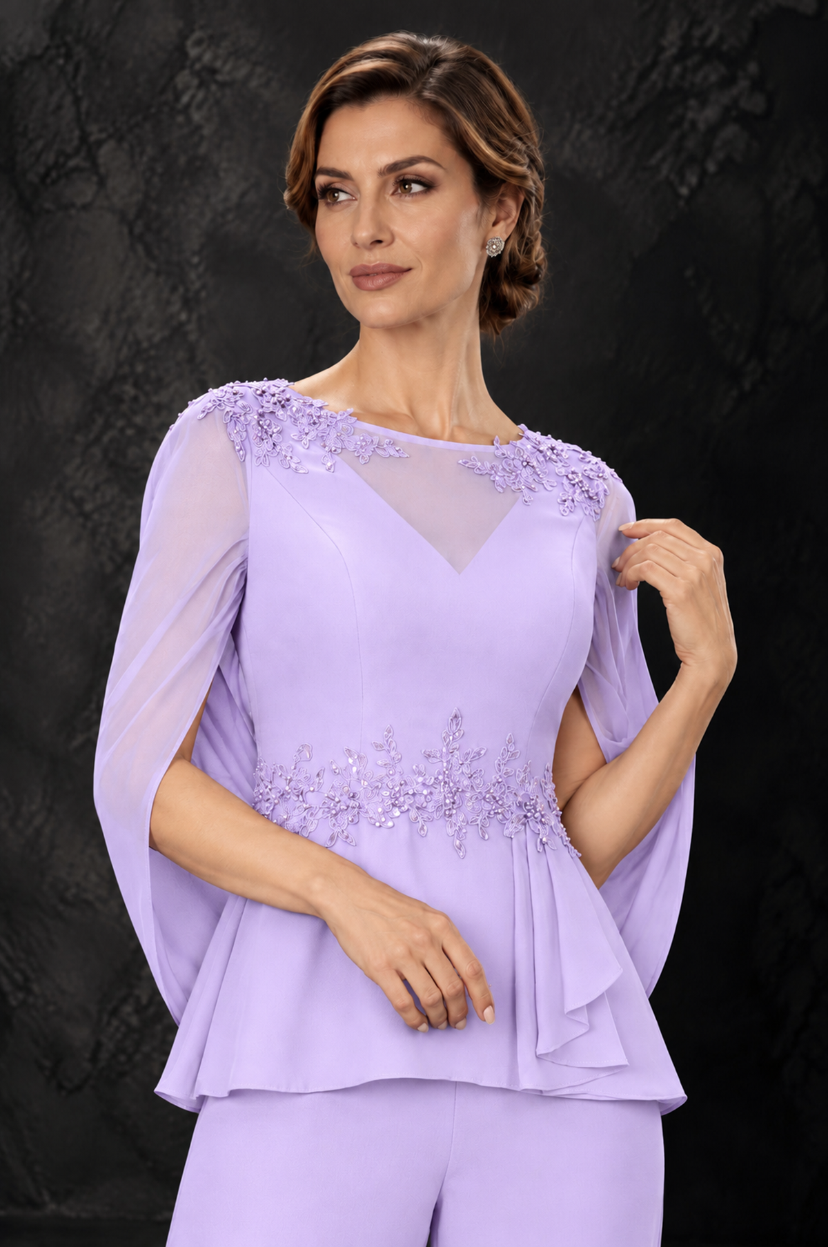 BOLODOO Lilac Embellished Cape Sleeve Mother of the Bride Pantsuit - Lilac - Lilac_3