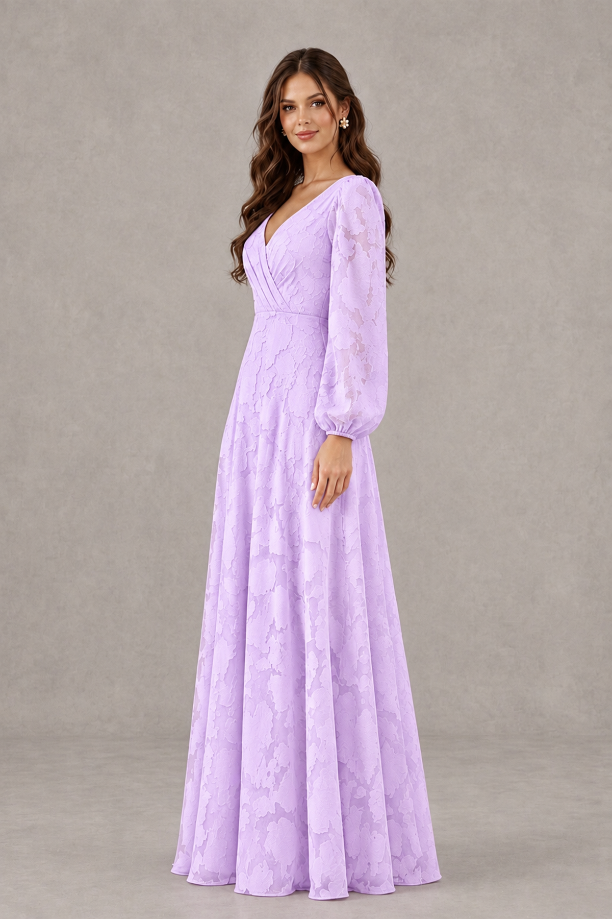 BOLODOO Lilac Long Sleeve V-Neck A-Line Mother of the Bride Dress - Lilac - Lilac_3