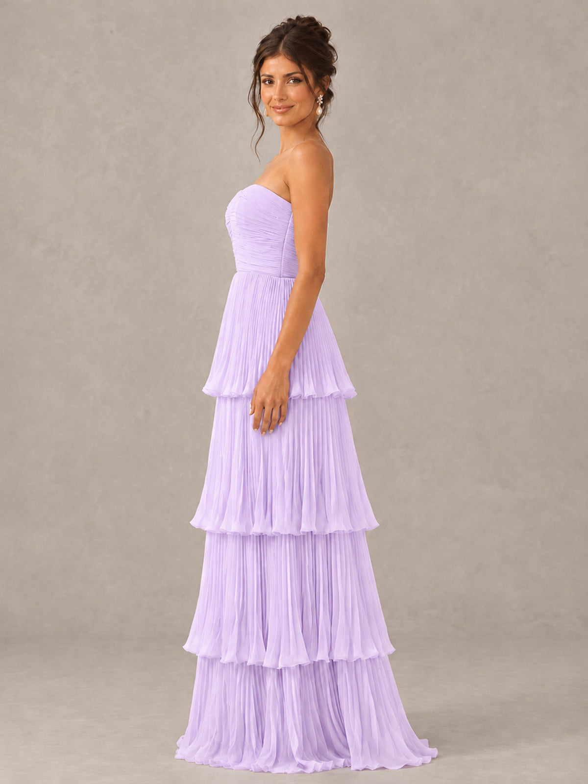 BOLODOO Lilac Strapless Tiered Pleated Bridesmaid Dress - Lilac - Lilac_3
