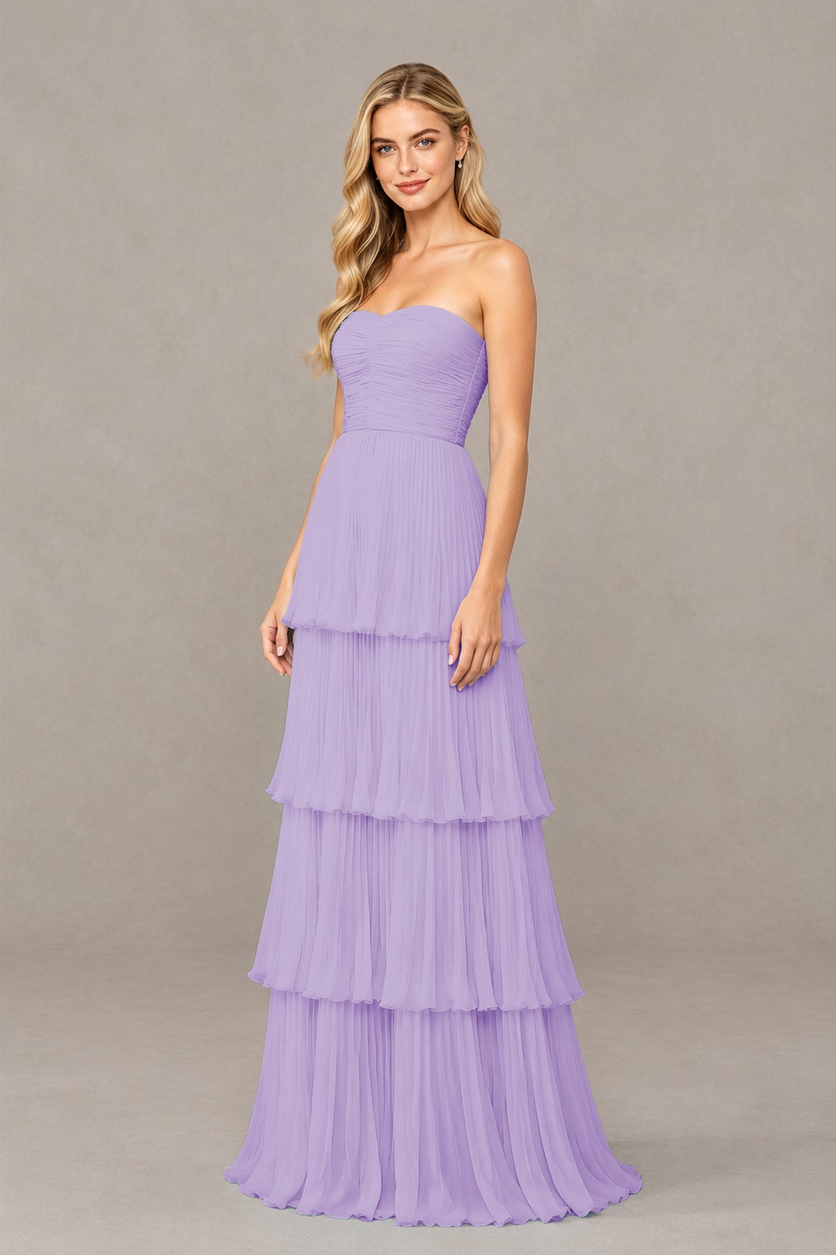 BOLODOO Lilac Strapless Tiered Chiffon Maxi Dress - Lilac