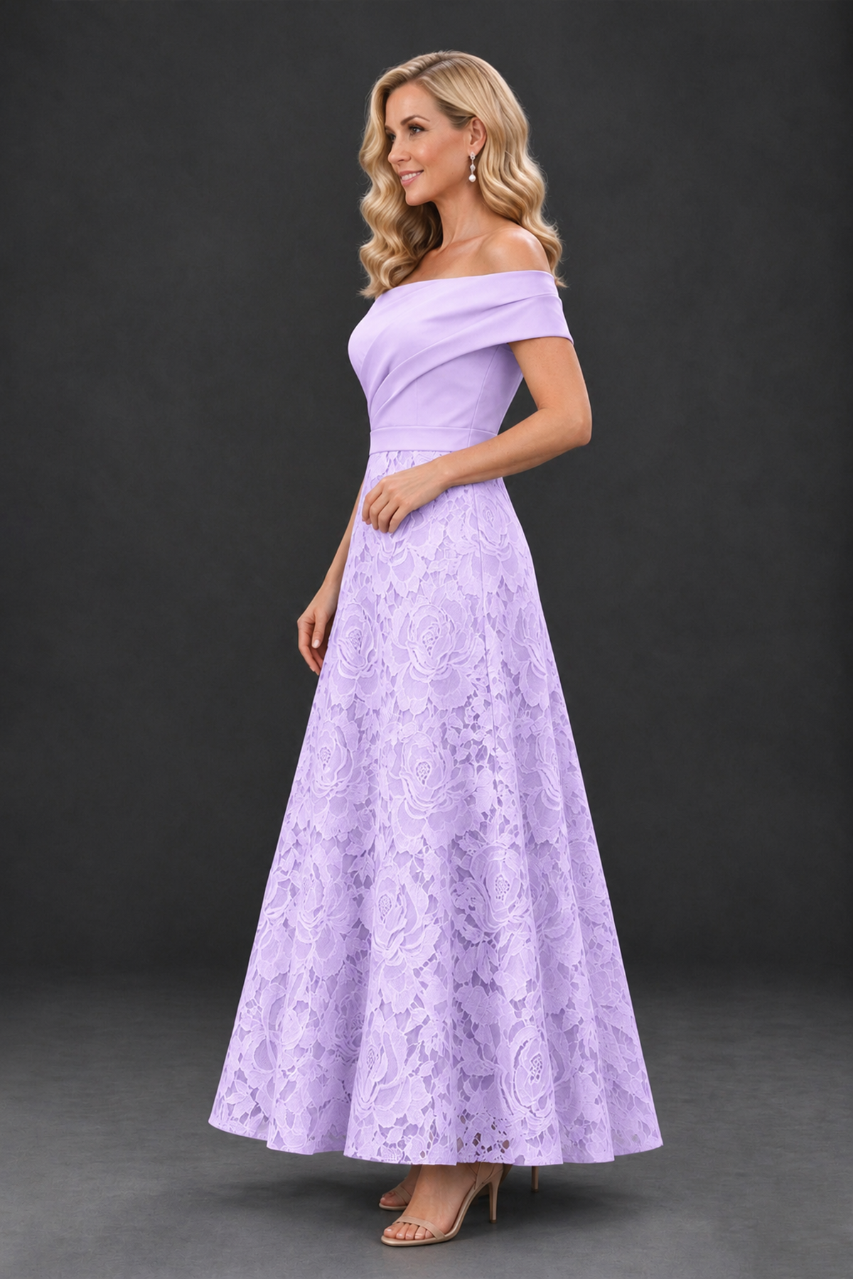 BOLODOO Lilac Off-the-Shoulder Floral A-Line Mother of the Bride Dress - Lilac - Lilac_3
