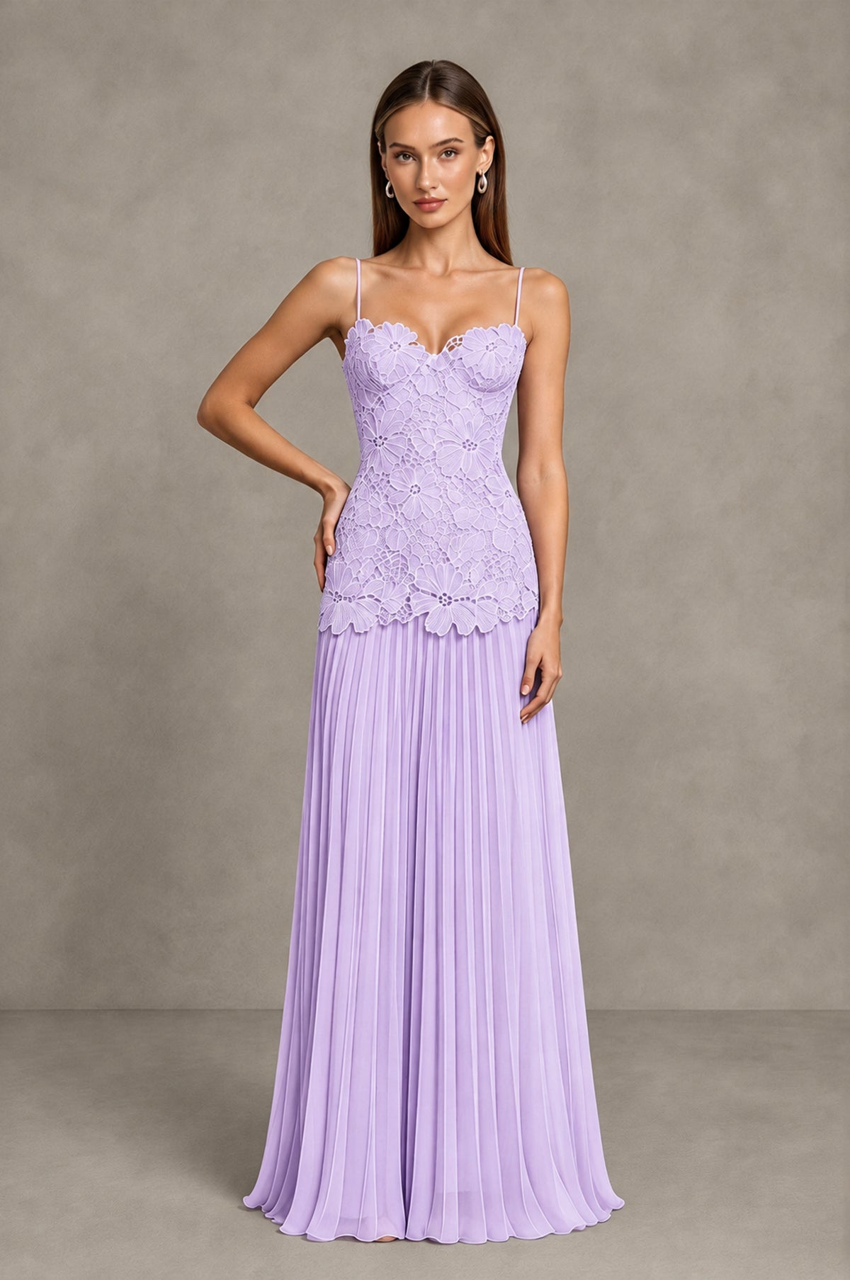 BOLODOO Lilac Lace Bodice Pleated Wedding Guest Dress - Lilac - Lilac_3