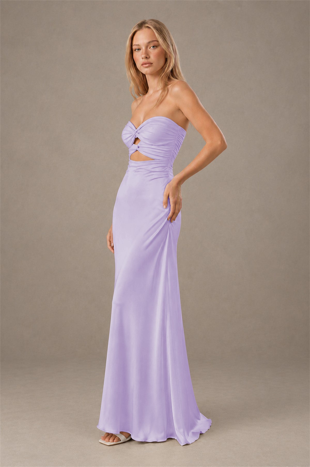 BOLODOO Lilac Sweetheart Strapless Twist Knot Cutout Lace-Up Back Satin Mermaid Maxi Dress - Lilac - Lilac(3)