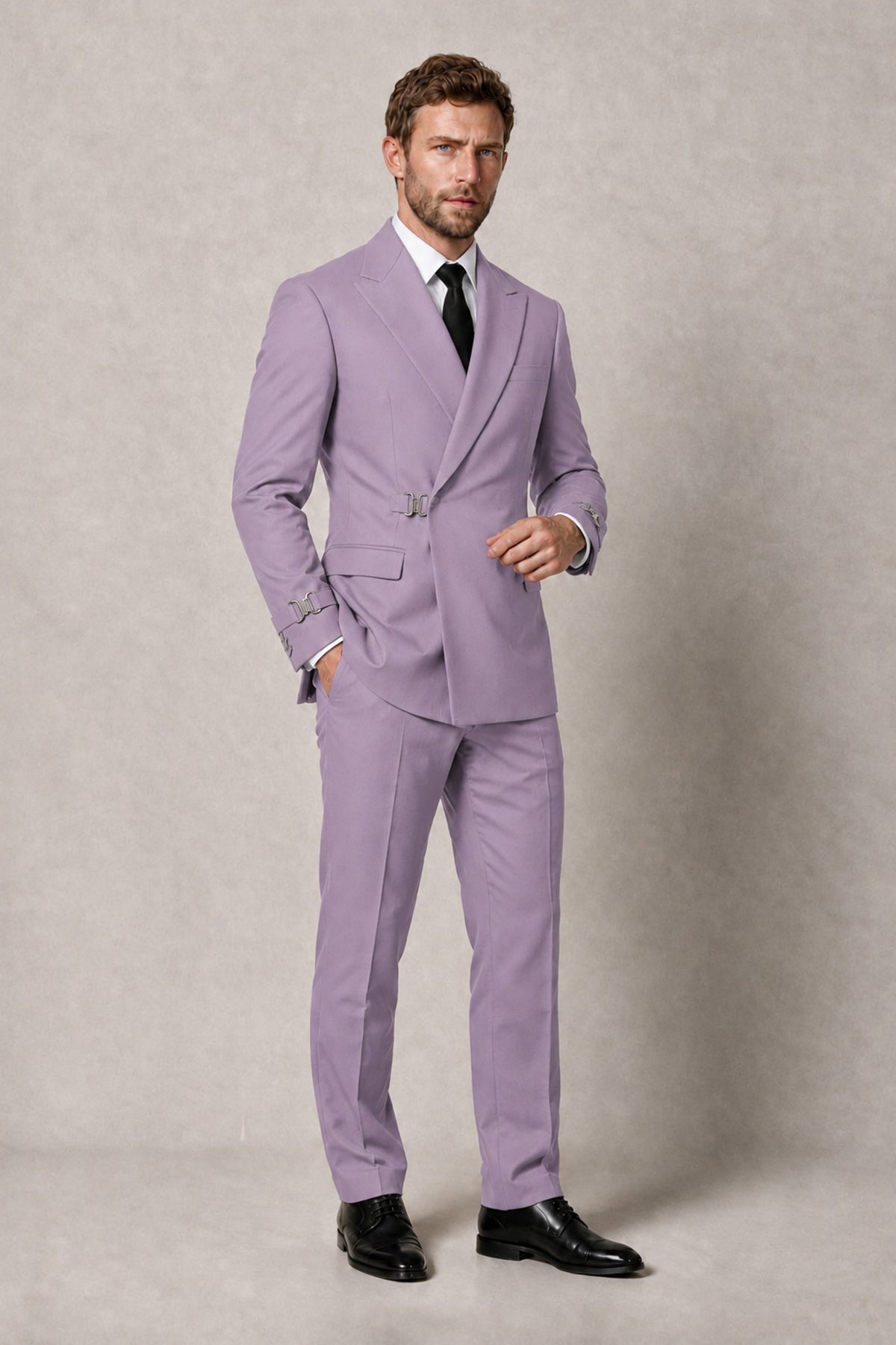 BOLODOO Men's Lilac Double-Breasted 2-Piece Suit Set – Blazer & Tailored Trousers - Lilac