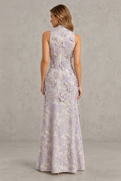 BOLODOO Lilac High Neck Sleeveless 3D Floral Evening Gown - Lilac