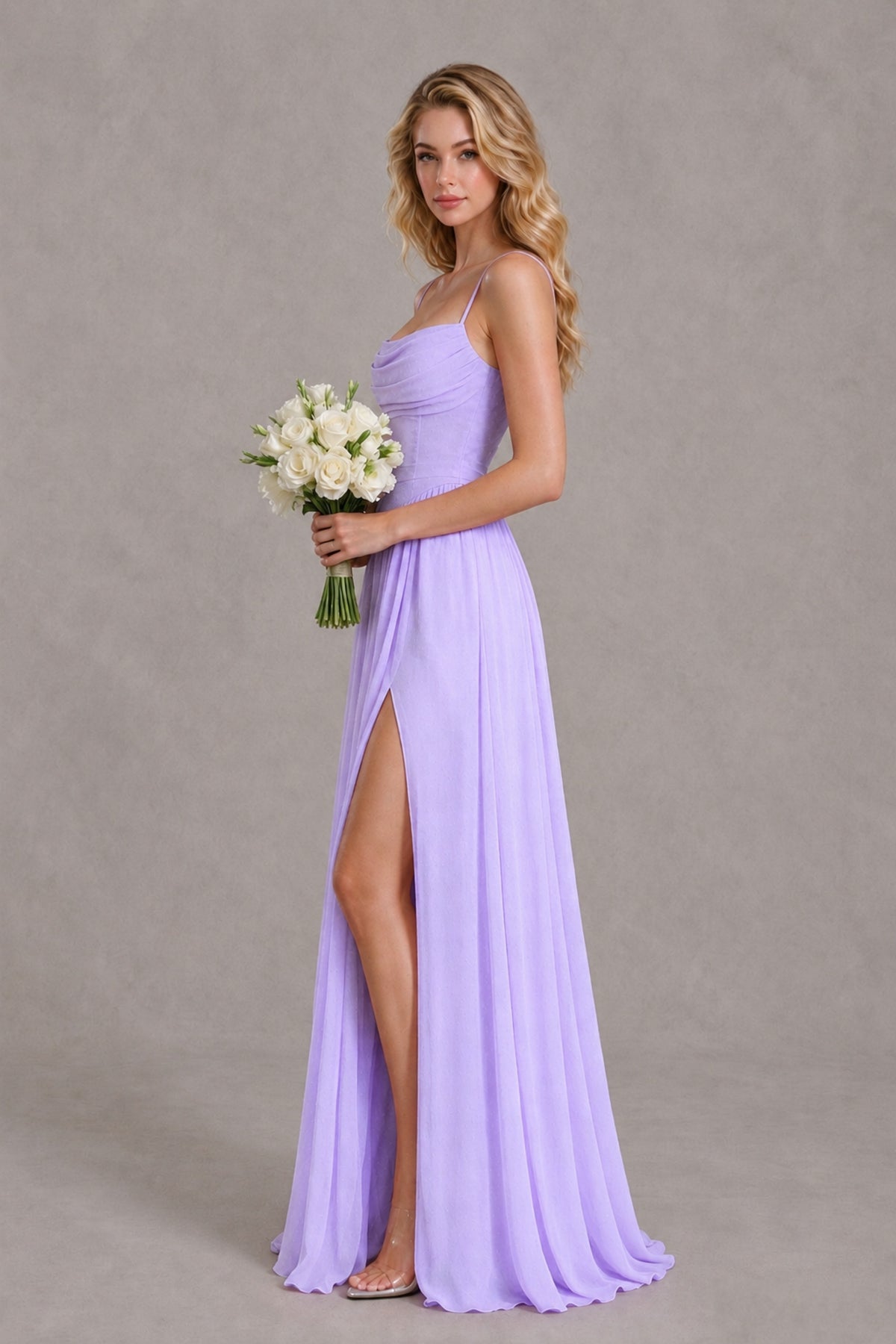BOLODOO Lilac Spaghetti Strap A-Line Bridesmaid Dress with Slit - Lilac - Lilac_3