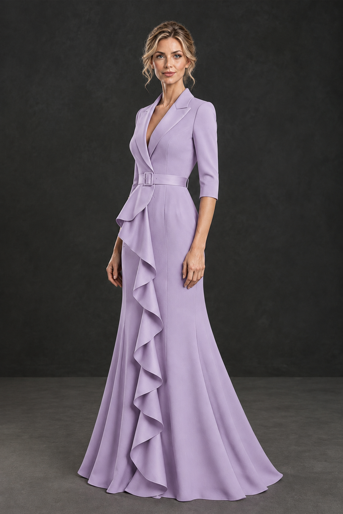 BOLODOO Lilac Lapel Ruffle Mother of the Bride Dress with Belt - Lilac - Lilac_3