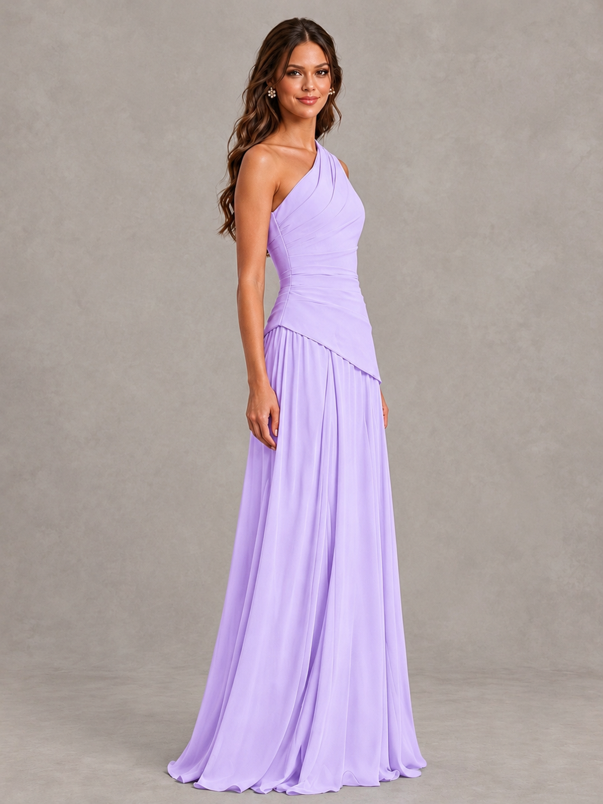 BOLODOO Lilac One-Shoulder Lace-Up Back Bridesmaid Dress - Lilac - Lilac_3