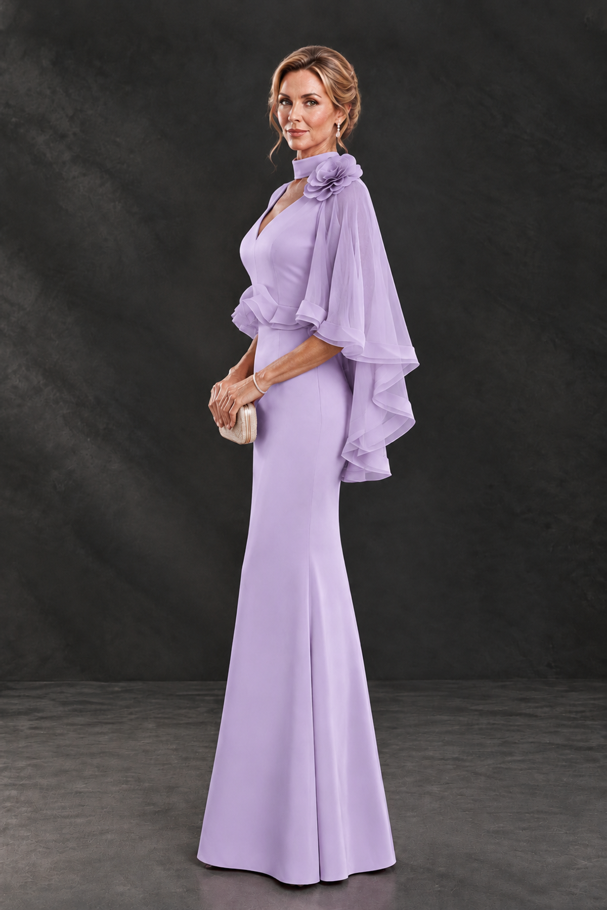BOLODOO Lilac Floral Cape Sleeve Mother of the Bride Dress - Lilac - Lilac_3