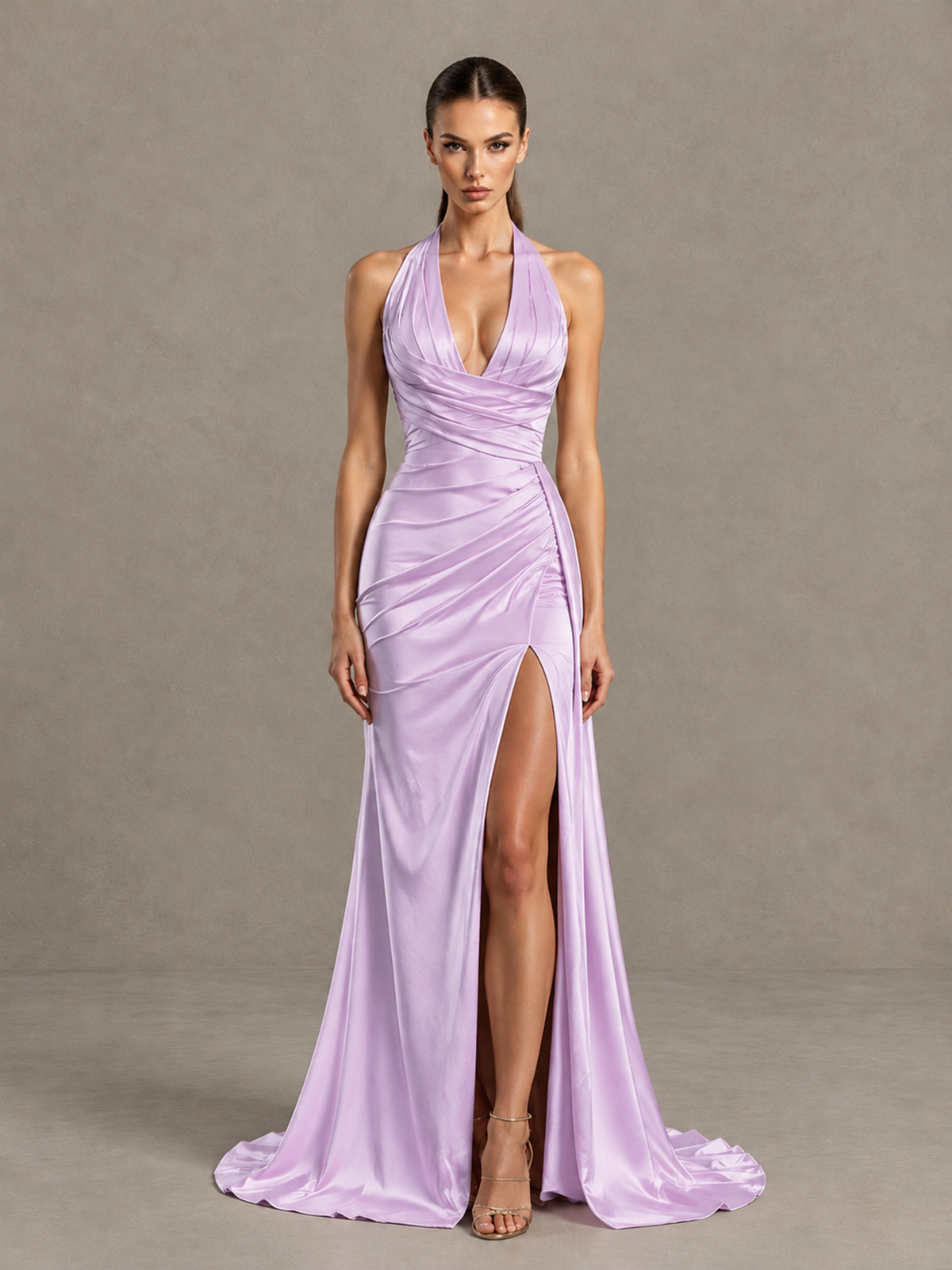 BOLODOO Lilac Halter Satin Evening & Prom Dress with High Slit - Lilac - Lilac_3