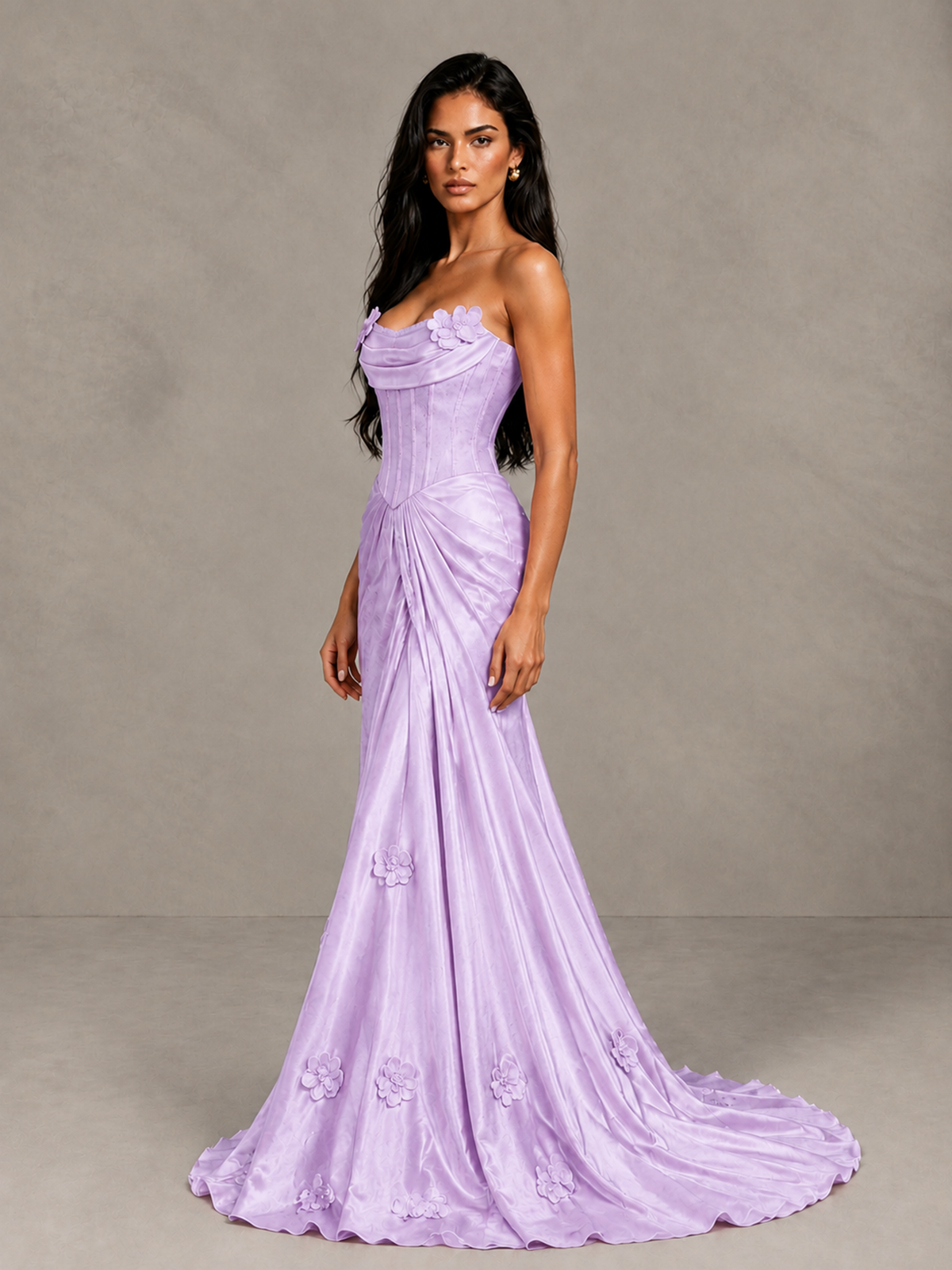 BOLODOO Lilac Strapless Floral Corset Evening Gown with Train - Lilac - Lilac_3