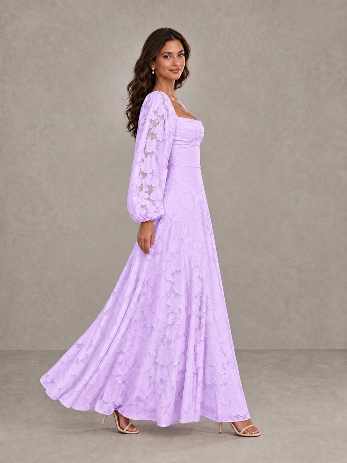 BOLODOO Lilac Floral Long Sleeve A-Line Bridesmaid Dress - Lilac - Lilac_3