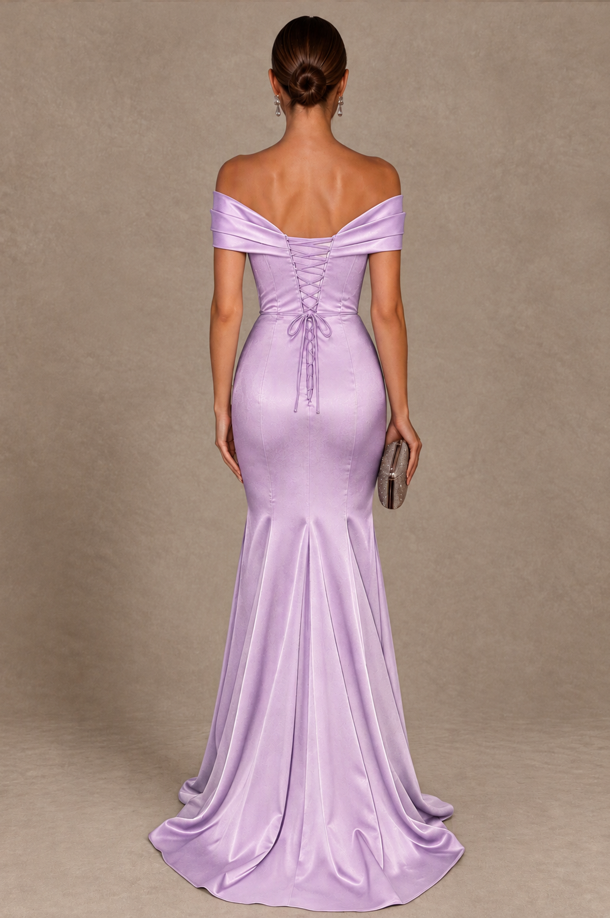 BOLODOO Lilac Off-the-Shoulder Ruched Satin Mermaid Evening Dress - Lilac - Lilac_3