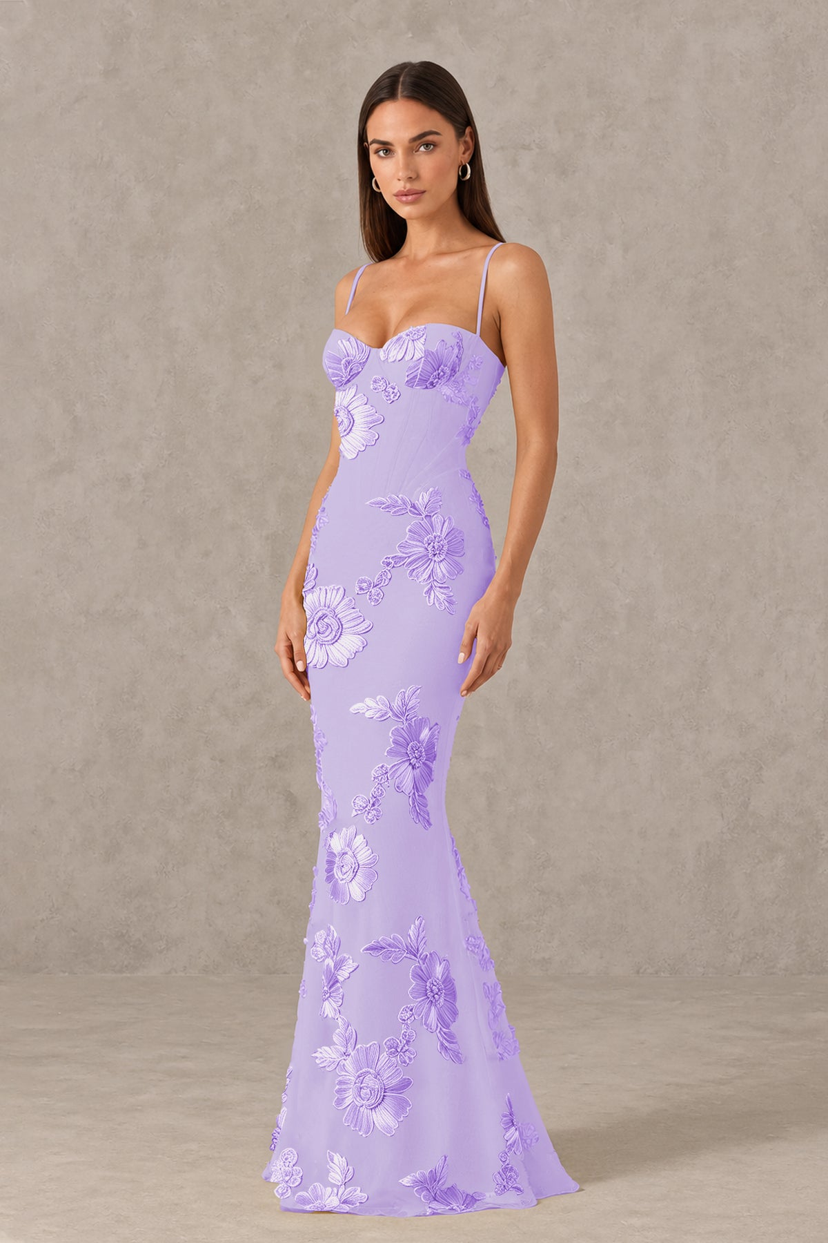 BOLODOO Lilac Floral Lace-Up Back Mermaid Maxi Dress - Lilac