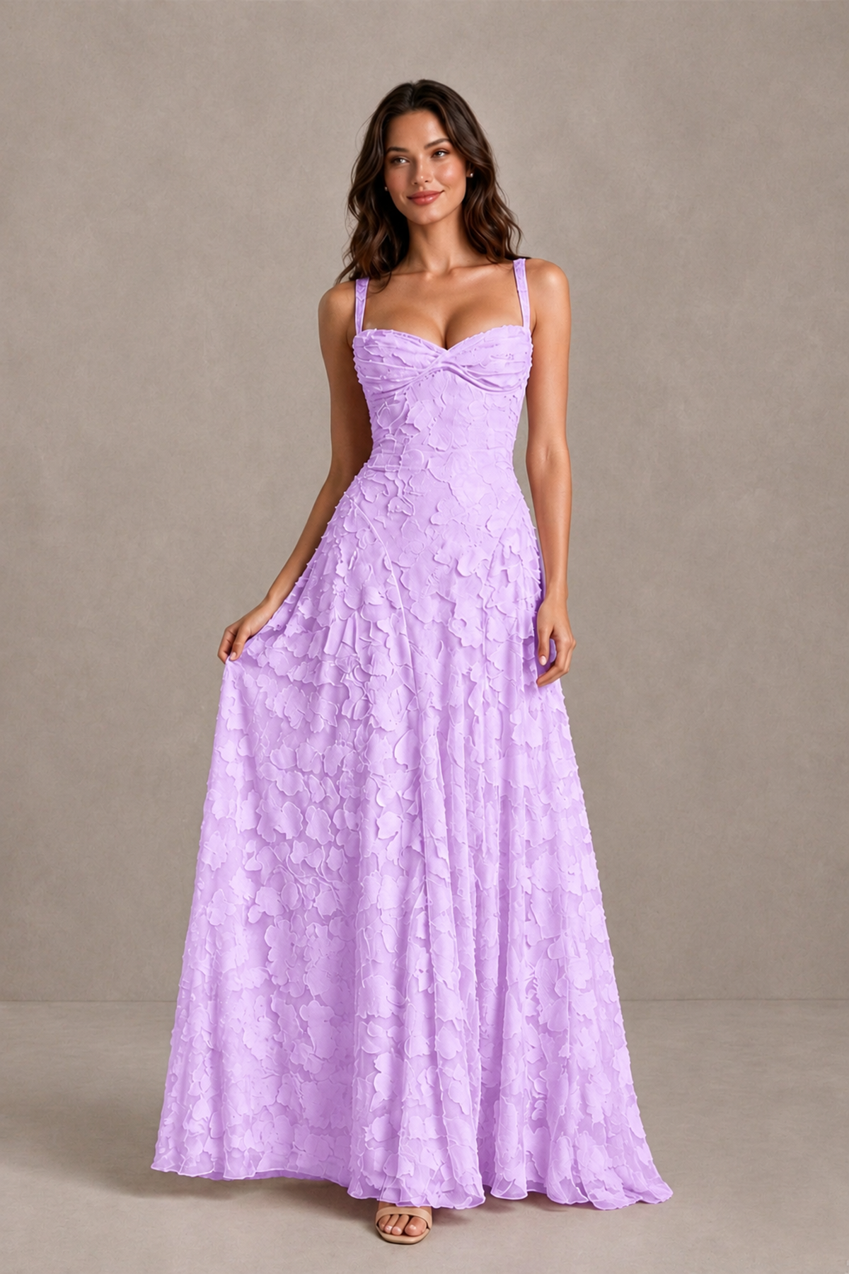 BOLODOO Lilac Floral-Textured A-Line Dress with Lace-Up Back - Lilac - Lilac_3