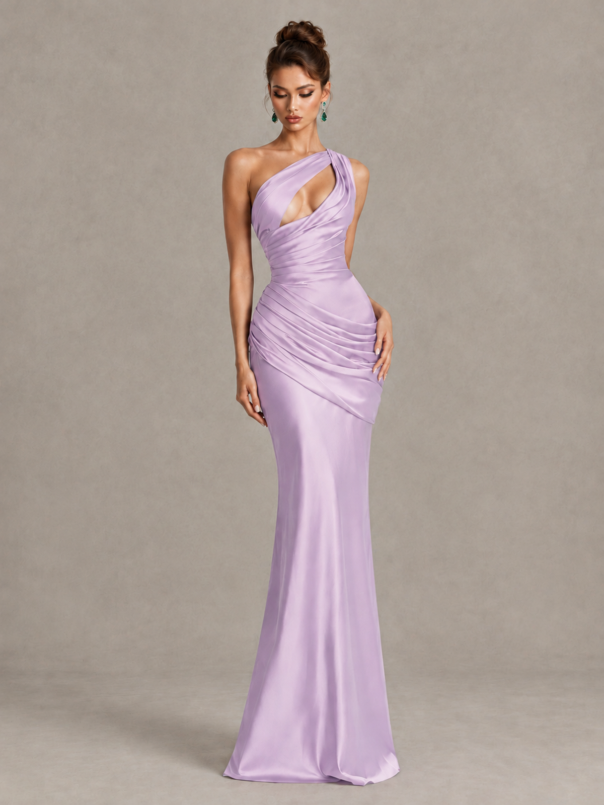 BOLODOO Lilac One-Shoulder Cutout Satin Mermaid Prom Dress - Lilac - Lilac_4