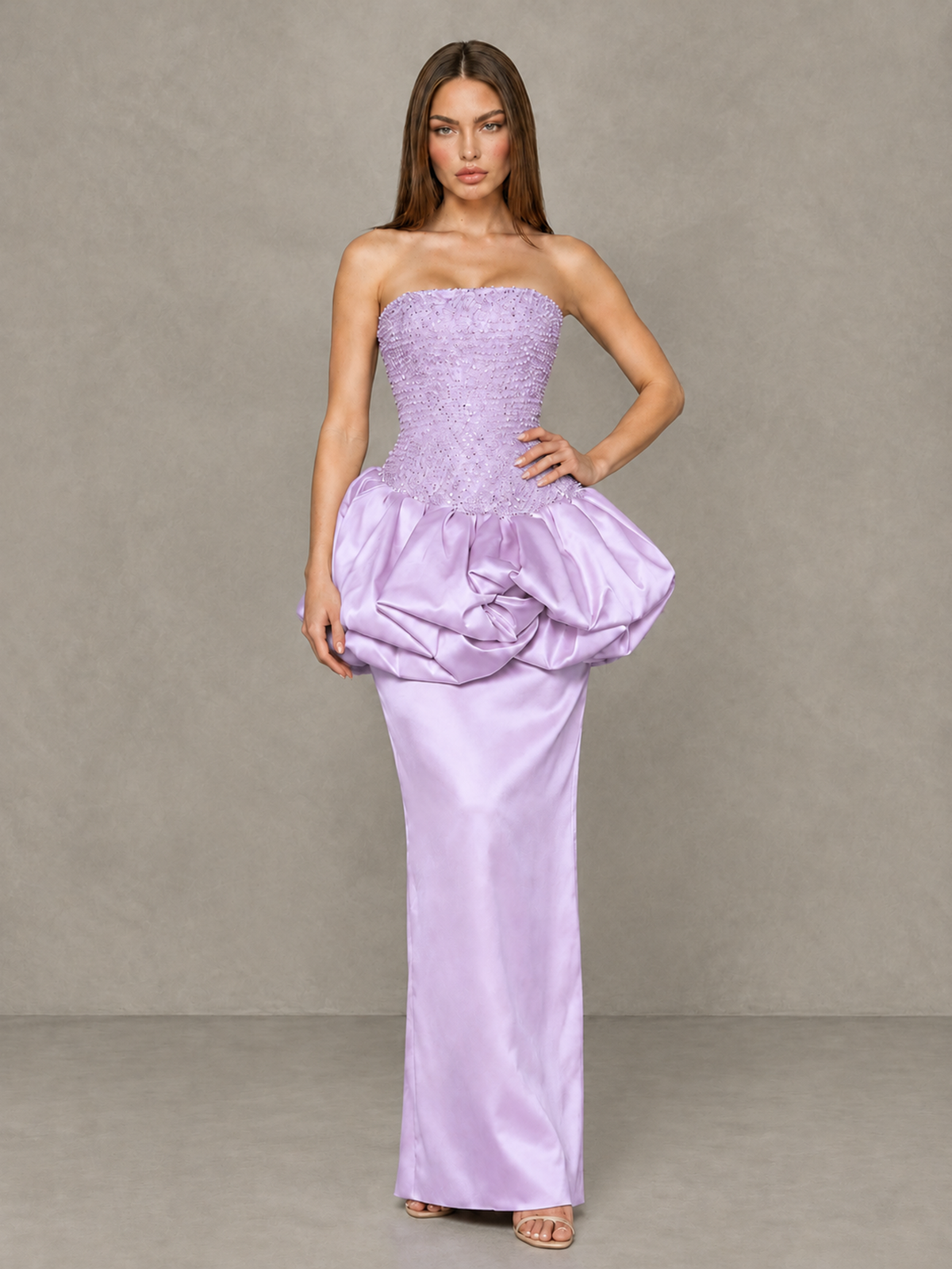 BOLODOO Lilac Strapless Embellished Bubble Peplum Evening Dress - Lilac - Lilac_4