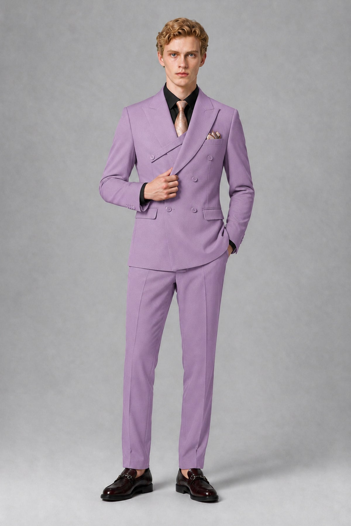 BOLODOO Men's Lilac Double-Breasted Two-Piece Suit – Jacket & Trousers - Lilac
