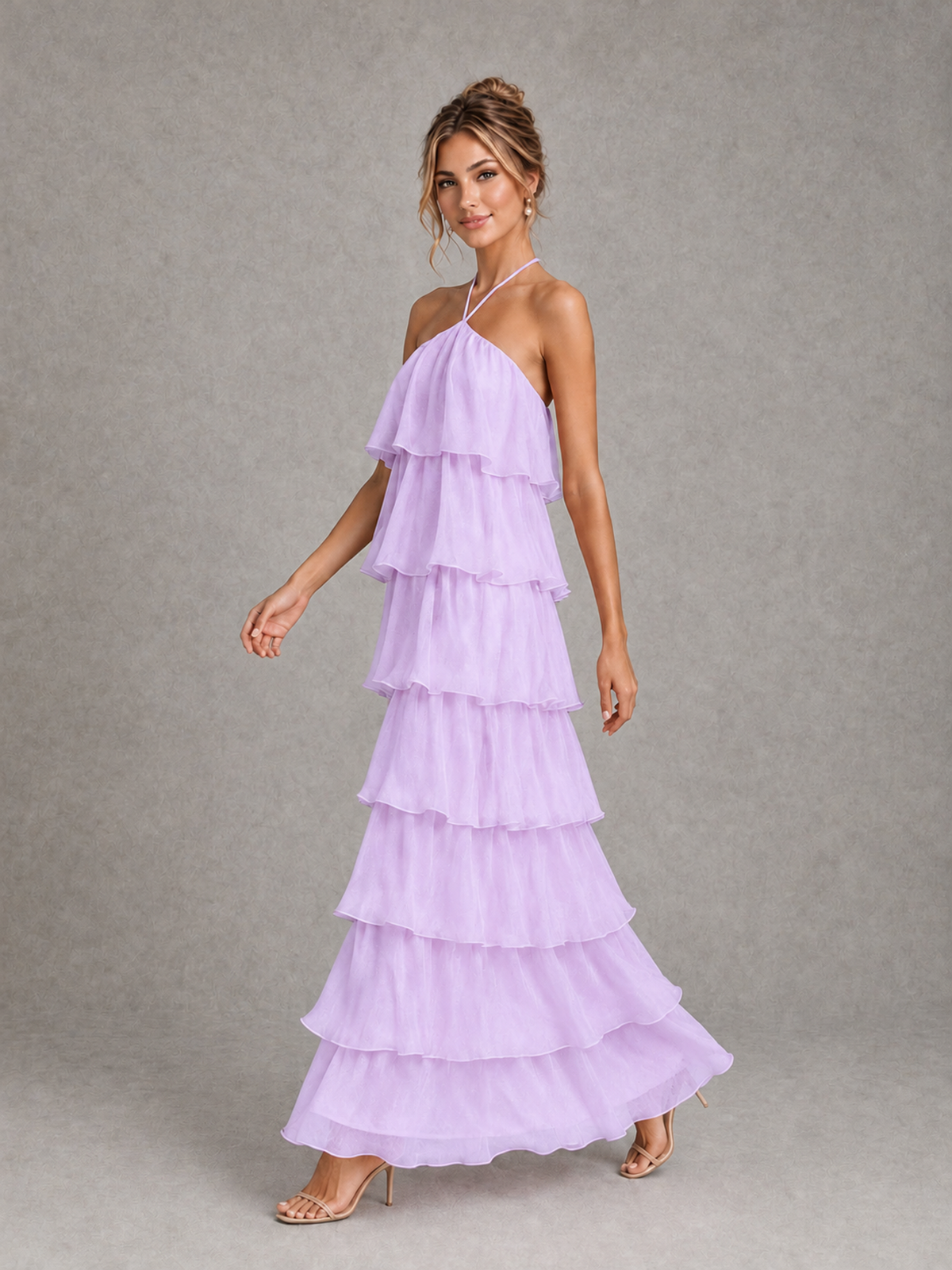 BOLODOO Lilac Halter Tiered Ruffle Maxi Bridesmaid Dress - Lilac - Lilac_4