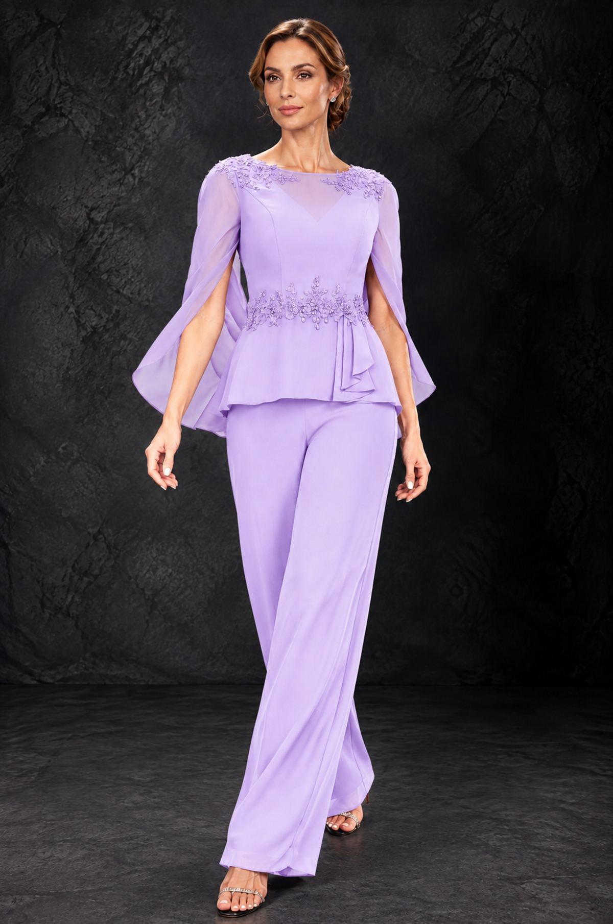 BOLODOO Lilac Embellished Cape Sleeve Mother of the Bride Pantsuit - Lilac - Lilac_4