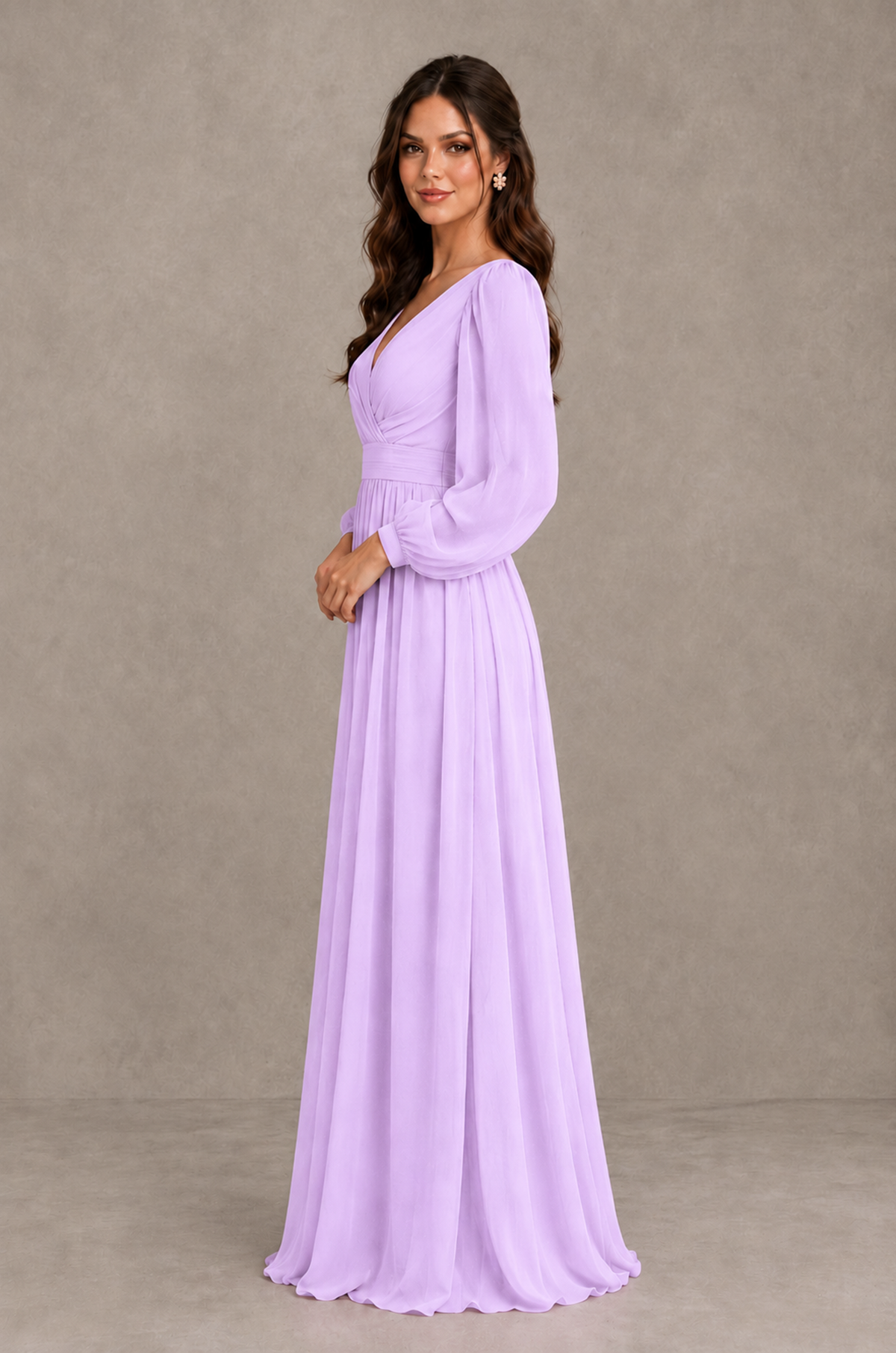 BOLODOO Lilac Long Sleeve V-Neck A-Line Bridesmaid Dress - Lilac - Lilac_4