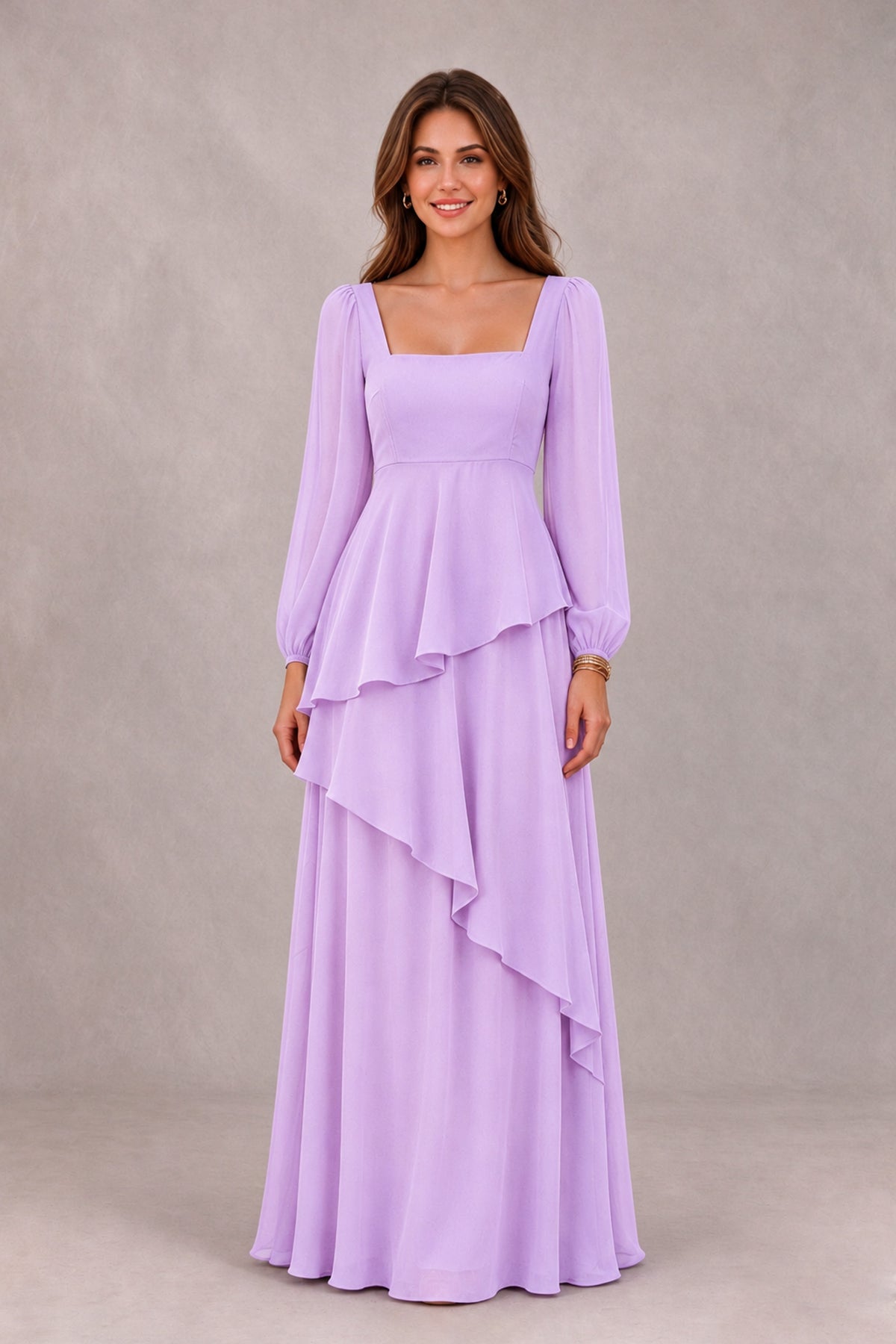BOLODOO Lilac Long Sleeve Ruffle Bridesmaid Dresses - Lilac - Lilac_4