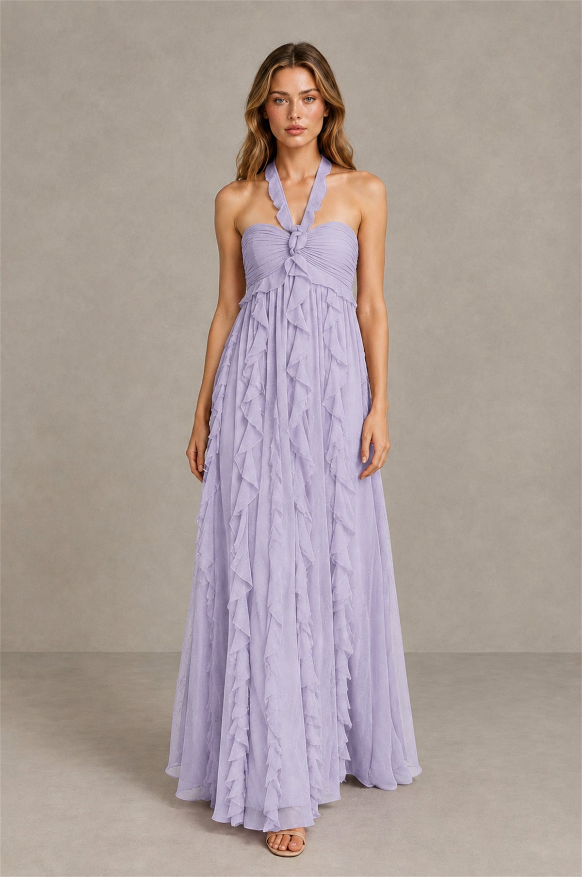 BOLODOO Lilac Halter Ruffle A-Line Floor-Length Evening Dress - Lilac - Lilac_4