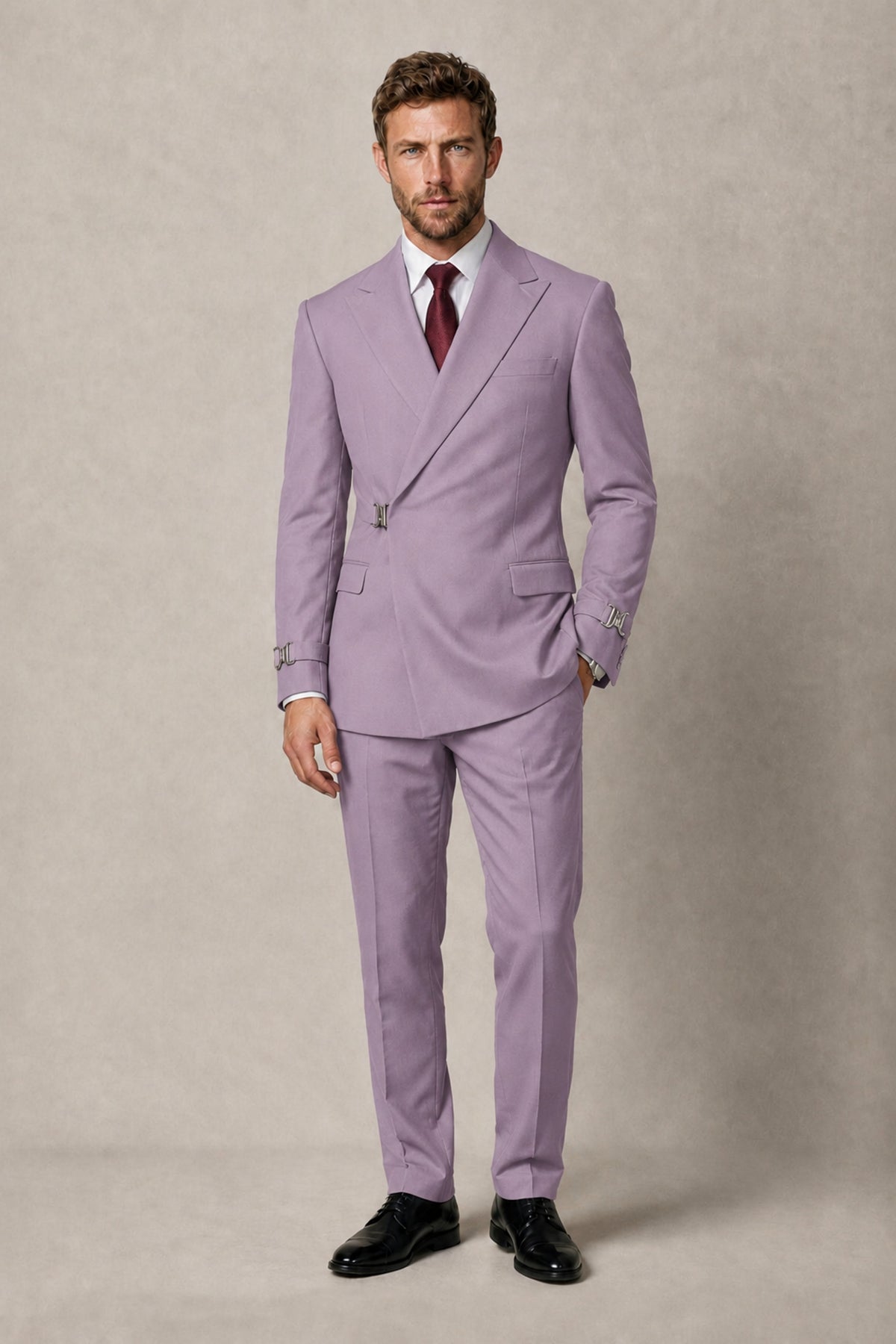BOLODOO Men's Lilac Double-Breasted 2-Piece Suit Set – Blazer & Tailored Trousers - Lilac