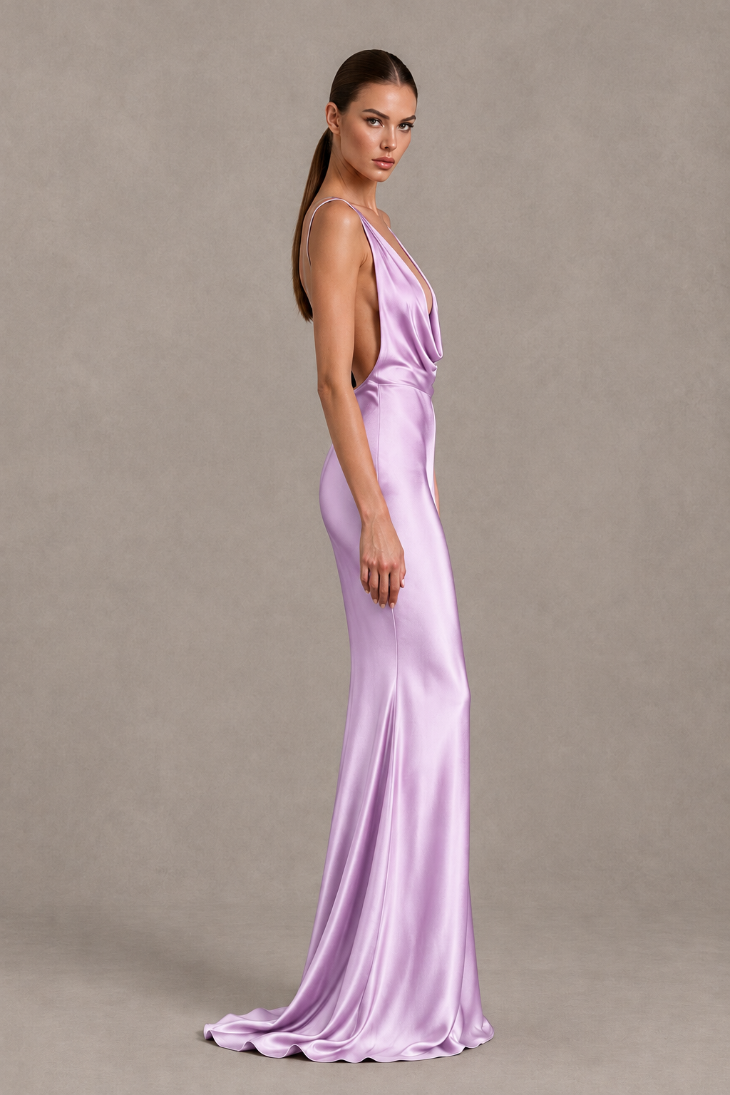 BOLODOO Lilac Cowl Neck Backless Satin Mermaid Evening Dress - Lilac - Lilac_4