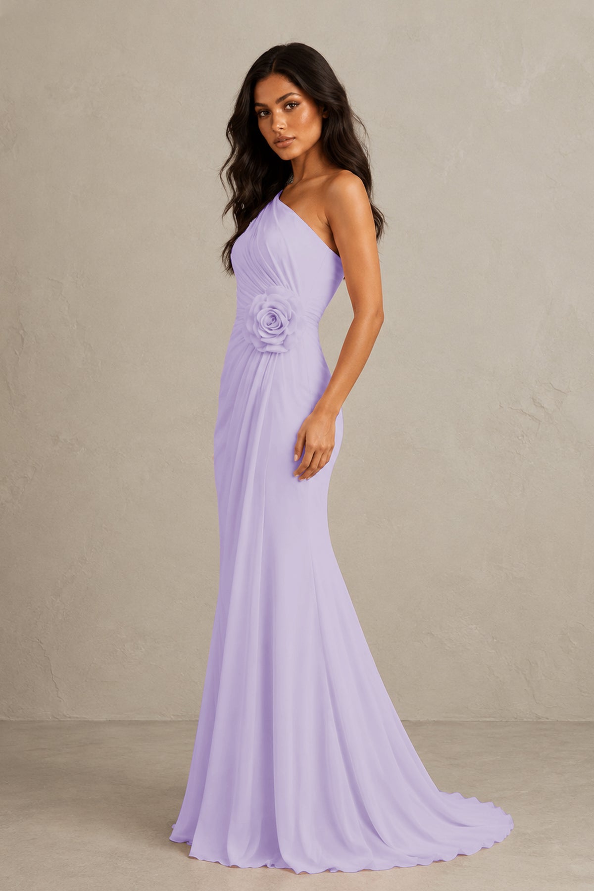 BOLODOO Lilac One-Shoulder Floral Ruched Maxi Dress - Lilac
