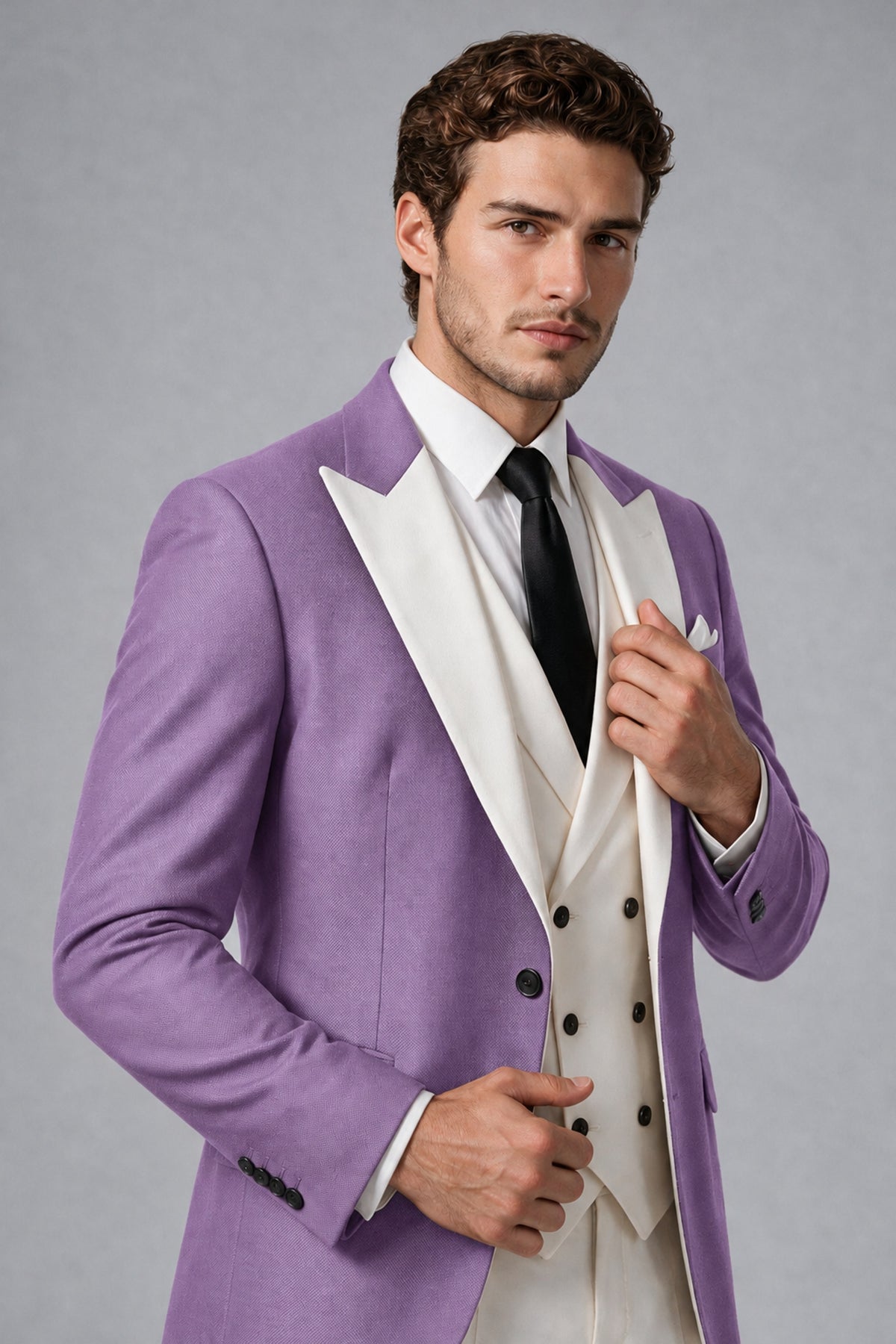 BOLODOO Men's Lilac Satin 3-Piece Suit | Blazer, Vest & Trousers Set - Lilac - Lilac_4