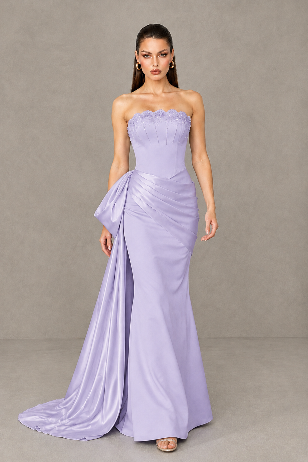 BOLODOO Lilac Strapless Satin Prom Dress with Draped Side Train - Lilac - Lilac_4