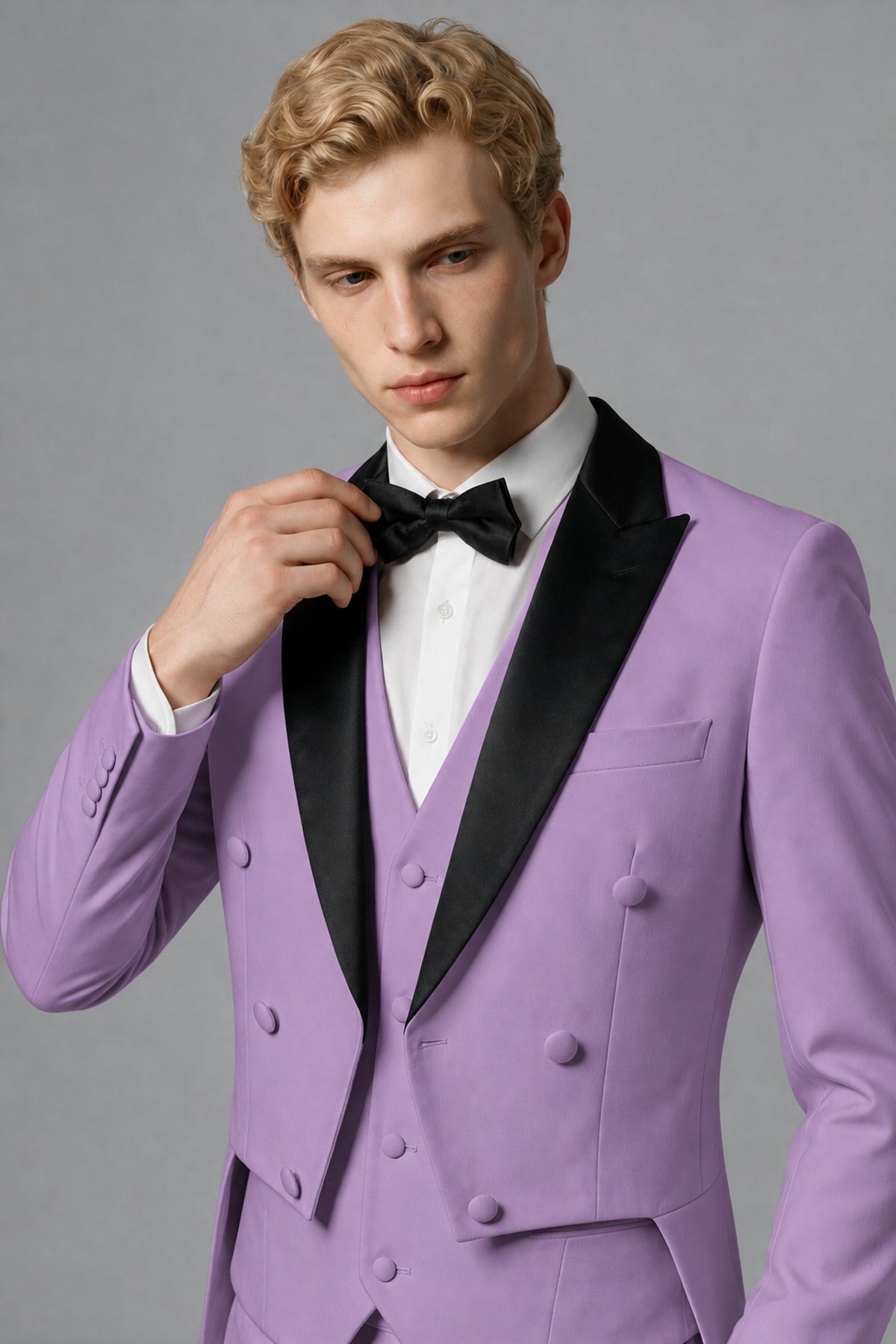 Bolodoo Men's Lilac 3-Piece Tailcoat Tuxedo Suit with Vest & Trousers - Lilac - Lilac_4