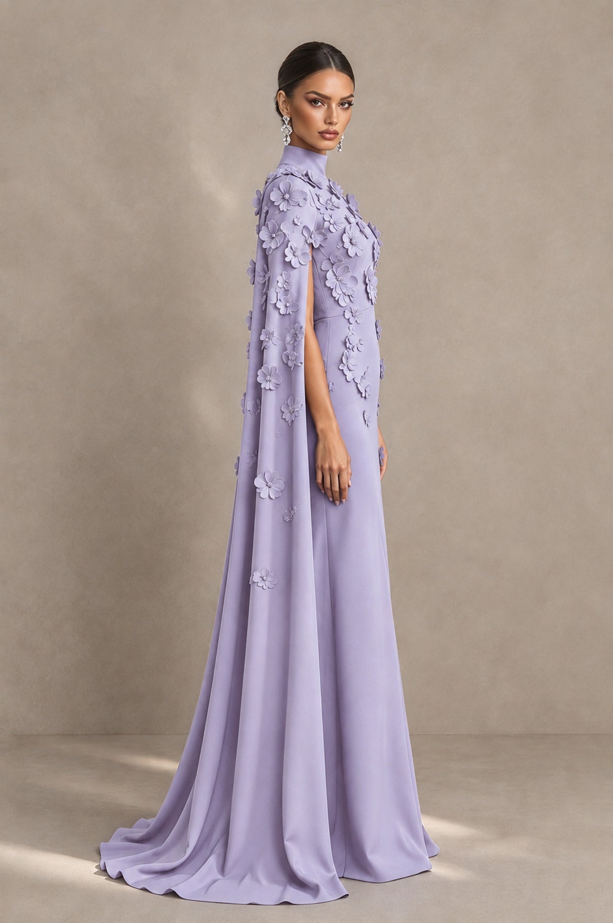 BOLODOO Lilac 3D Floral Applique Cape Formal Dress - Lilac - Lilac_4