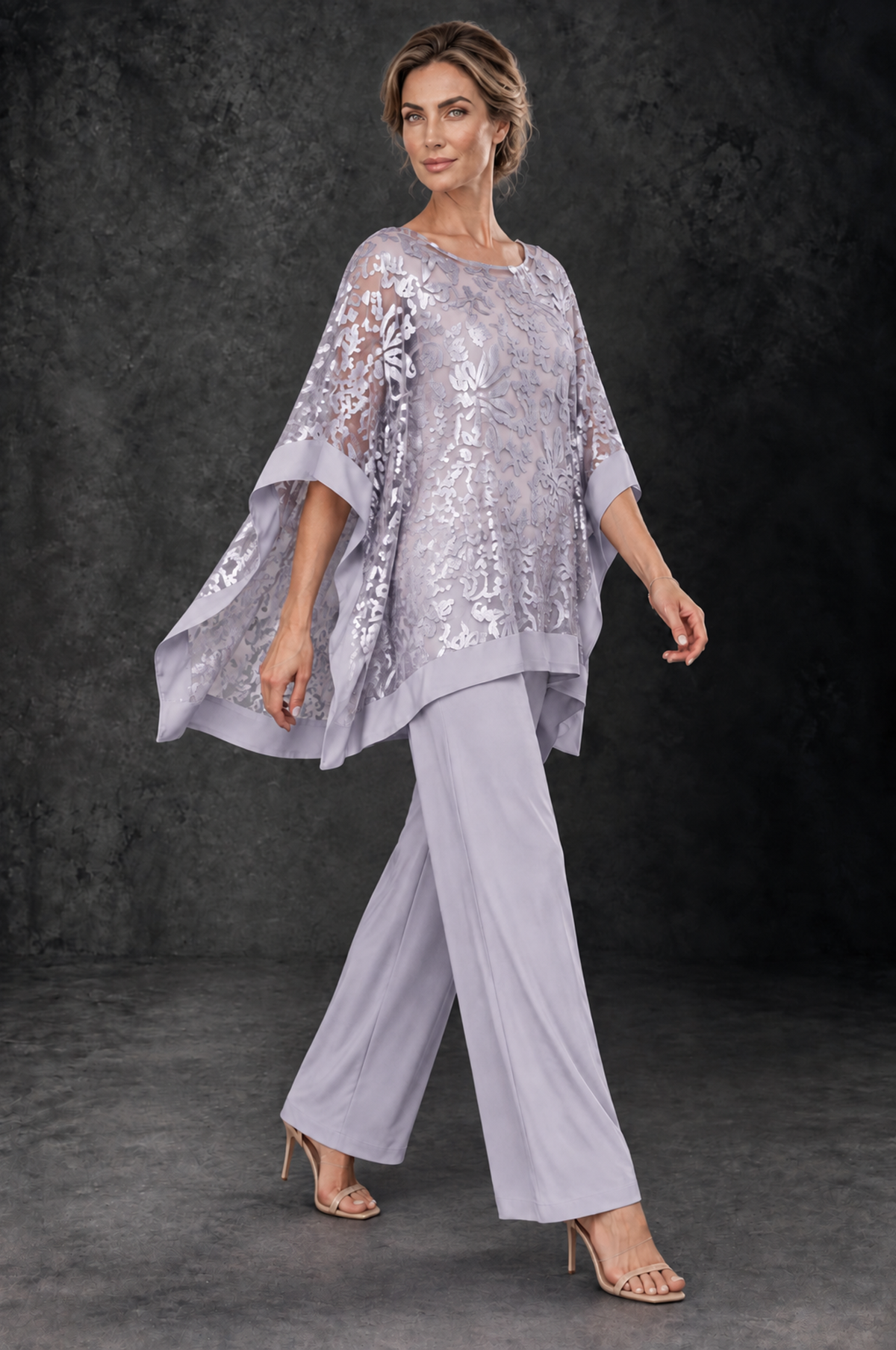 BOLODOO Lilac Floral Cape Mother of the Bride Pant Suit - Lilac - Lilac_4