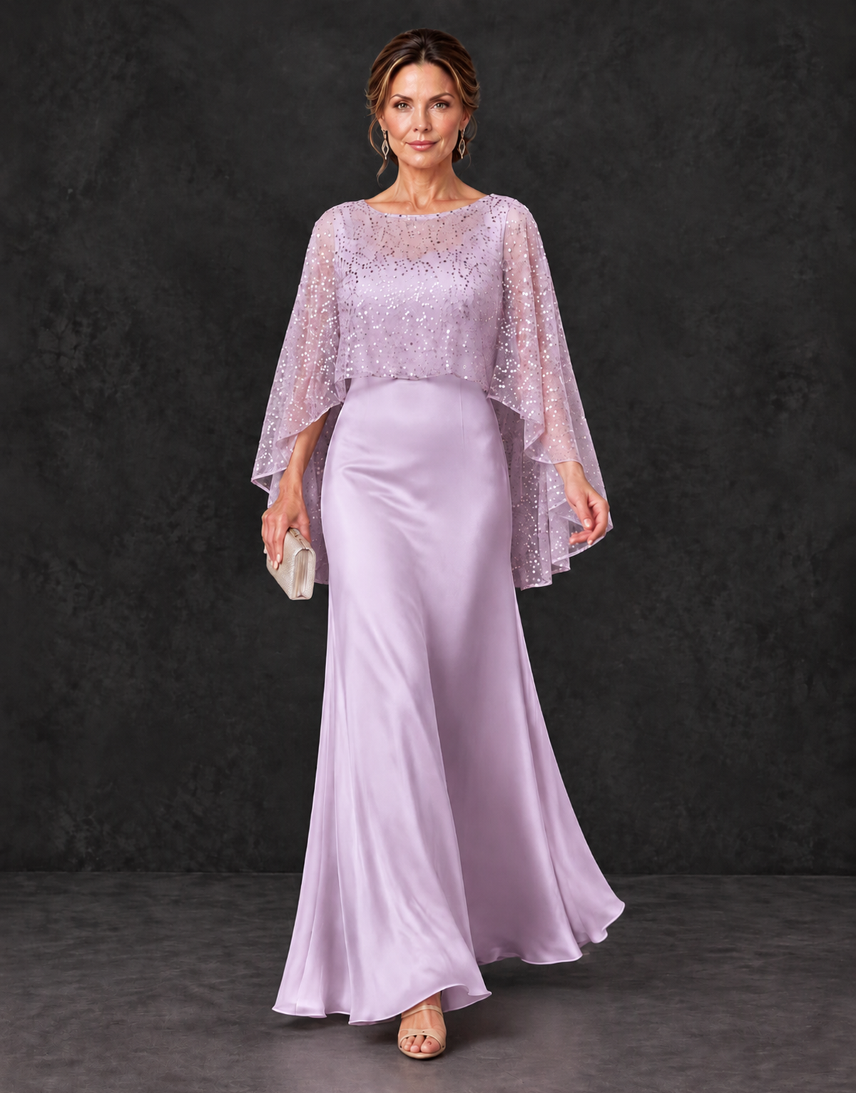 BOLODOO Lilac Sparkle Cape Sleeve Mother of the Bride Dress - Lilac - Lilac_4