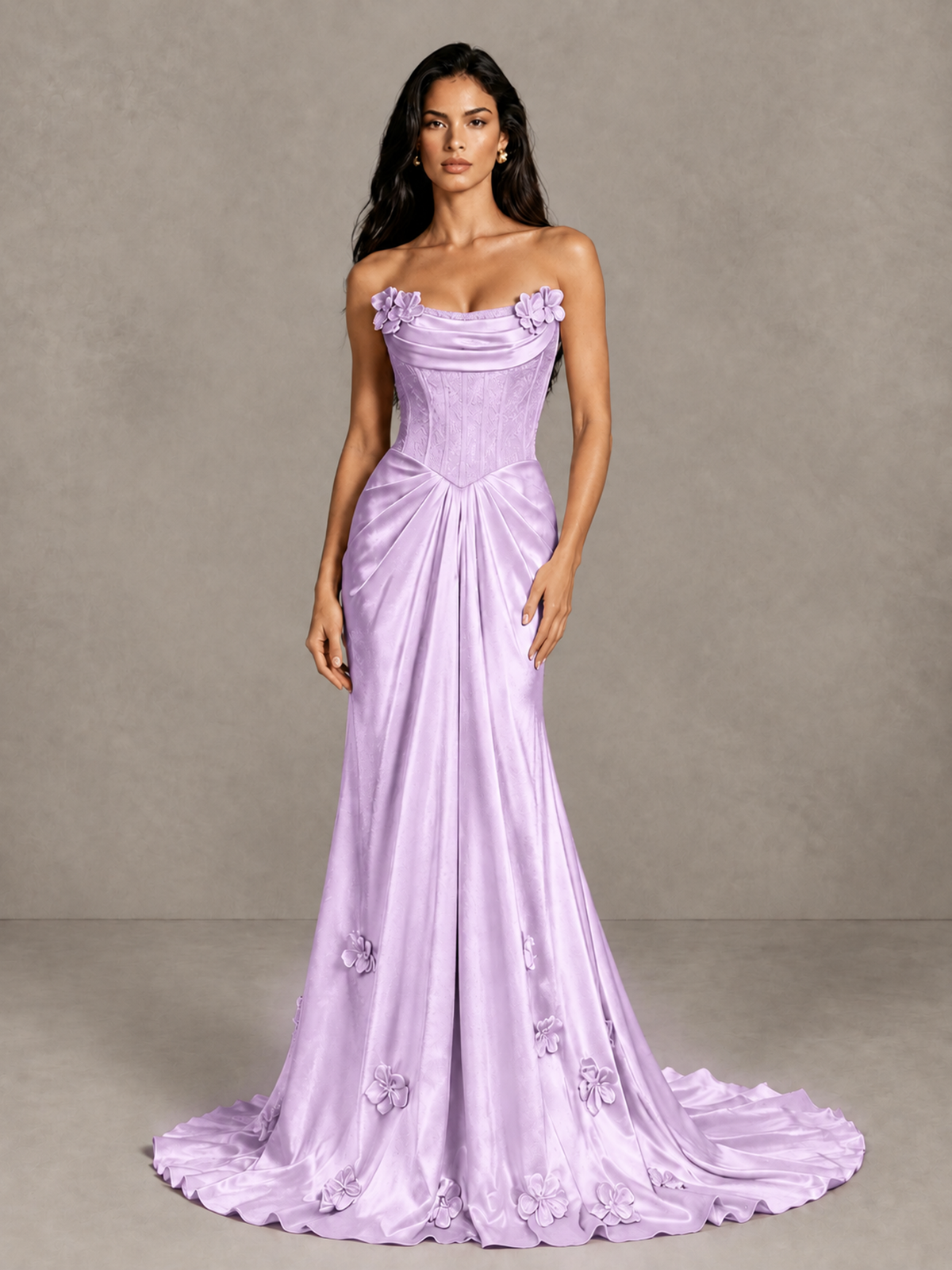 BOLODOO Lilac Strapless Floral Corset Evening Gown with Train - Lilac - Lilac_4