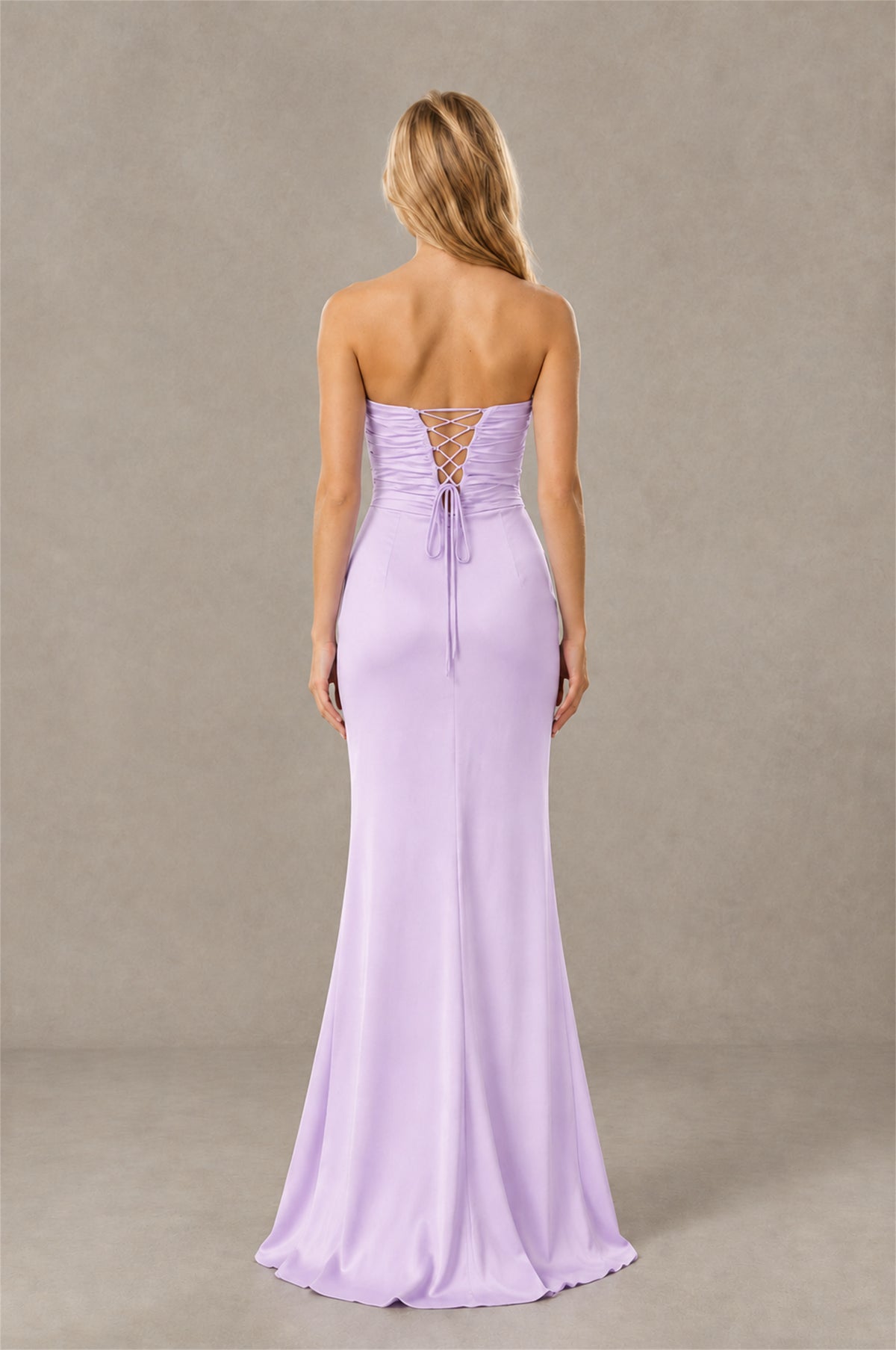 BOLODOO Lilac Sweetheart Strapless Twist Knot Cutout Lace-Up Back Satin Mermaid Maxi Dress - Lilac - Lilac(4)
